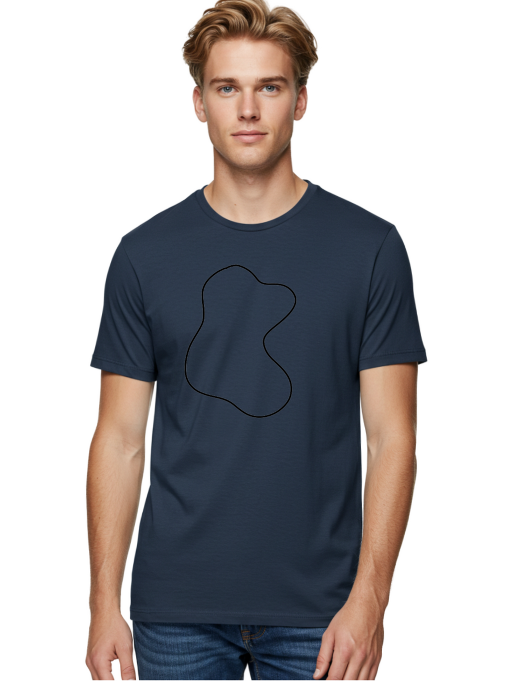 Black-Outline-Shape Men'S Graphic Tee, 100% Cotton, Comfortable Casual Summer Wear, Machine Washable, Abstract Shape, Black Outline, Modern Design, Minimalist Art, Simple Graphics, Contemporary Style, Fluid Form -  Aaa387