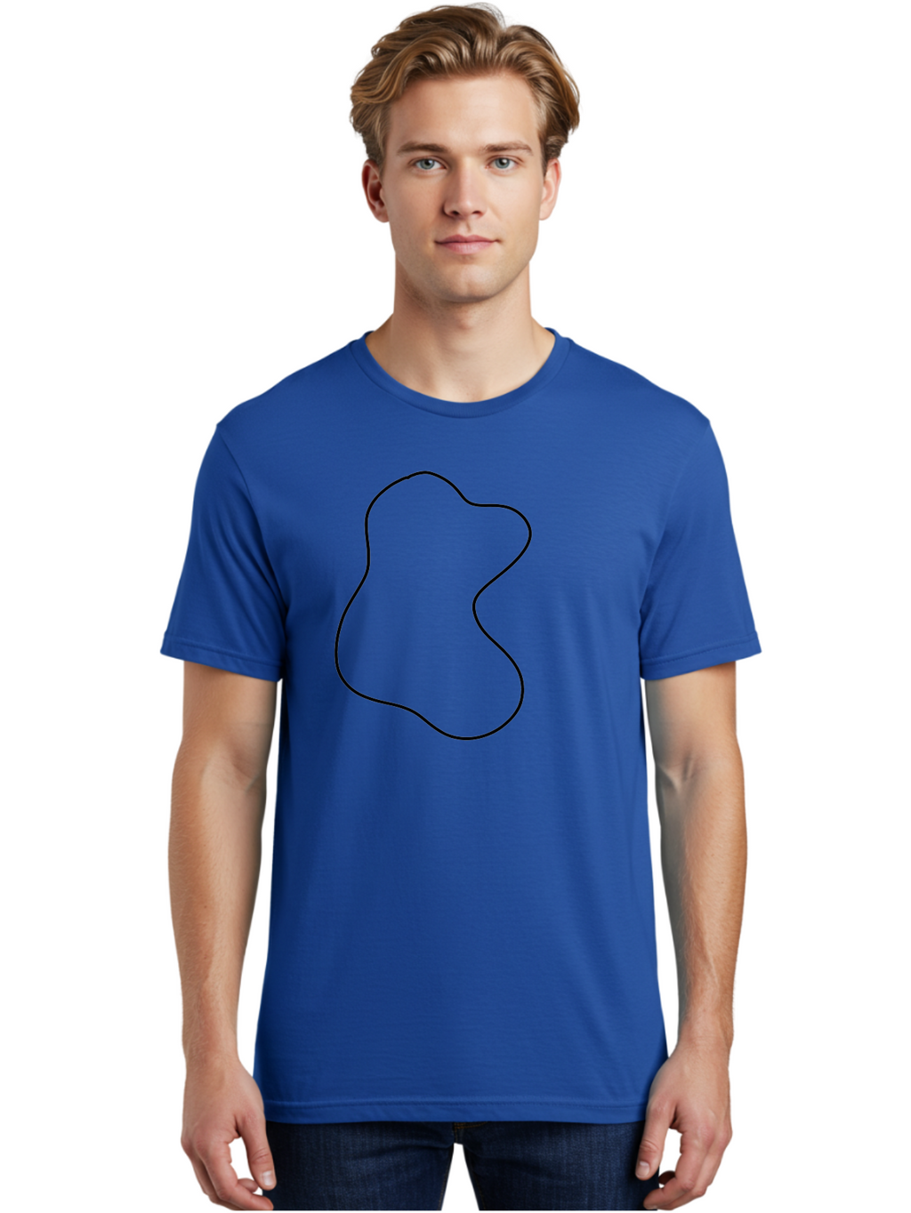 Black-Outline-Shape Men'S Graphic Tee, 100% Cotton, Comfortable Casual Summer Wear, Machine Washable, Abstract Shape, Black Outline, Modern Design, Minimalist Art, Simple Graphics, Contemporary Style, Fluid Form -  Aaa387