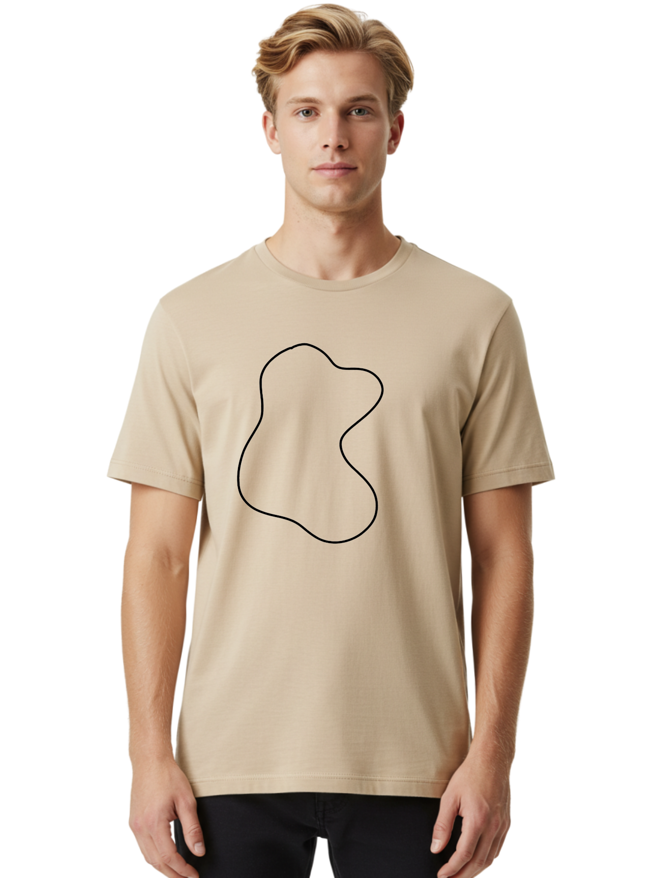 Black-Outline-Shape Men'S Graphic Tee, 100% Cotton, Comfortable Casual Summer Wear, Machine Washable, Abstract Shape, Black Outline, Modern Design, Minimalist Art, Simple Graphics, Contemporary Style, Fluid Form -  Aaa387