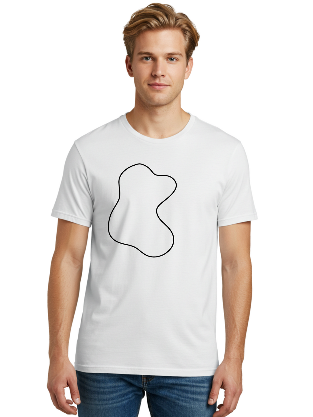 Black-Outline-Shape Men'S Graphic Tee, 100% Cotton, Comfortable Casual Summer Wear, Machine Washable, Abstract Shape, Black Outline, Modern Design, Minimalist Art, Simple Graphics, Contemporary Style, Fluid Form -  Aaa387