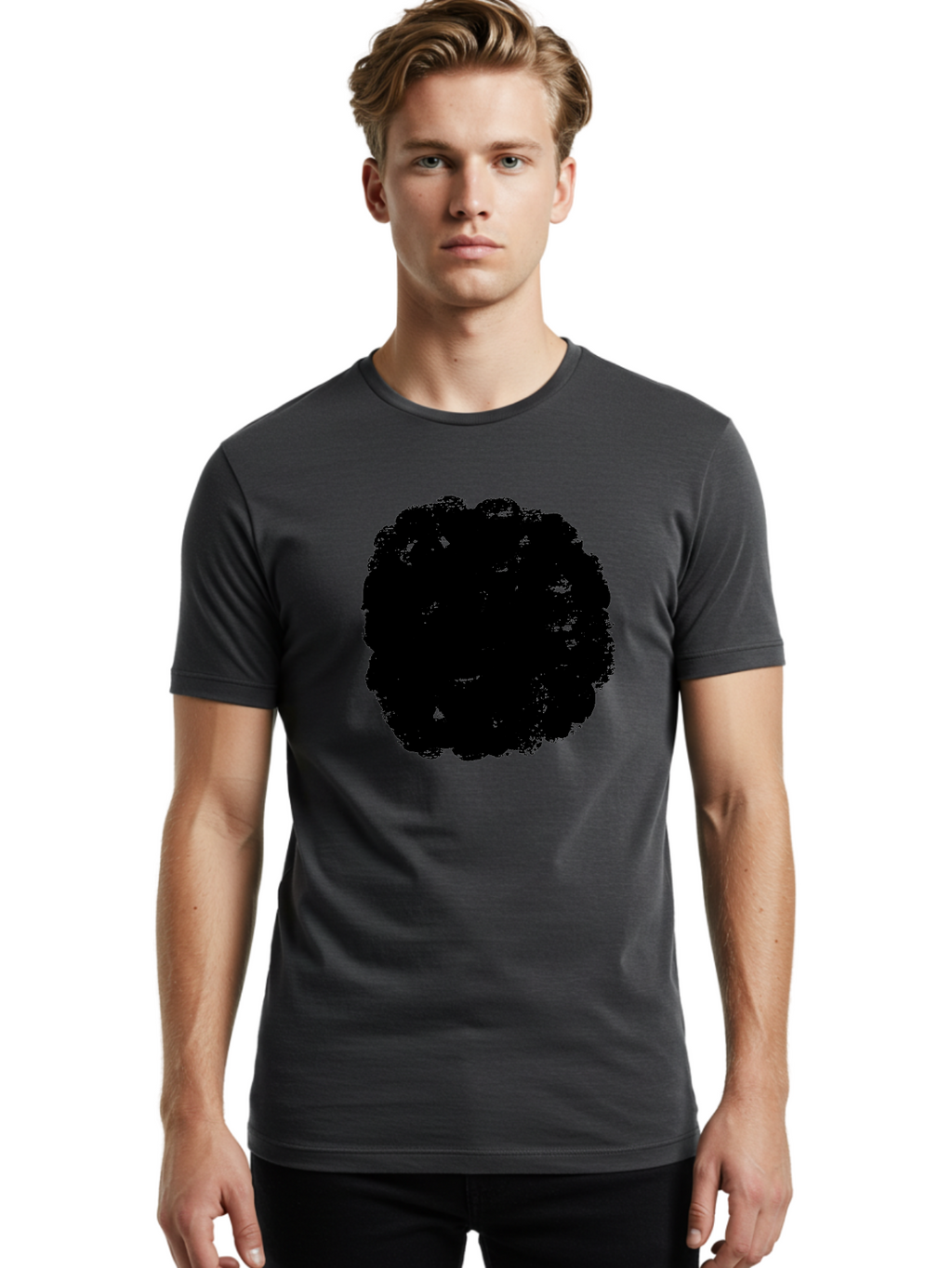 Black-Paint-Splash Men'S Graphic Tee, 100% Cotton, Comfortable Casual Summer Wear, Machine Washable, Abstract Art, Black Shape, Green Background, Digital Illustration, Modern Design, Artistic Expression, Creative Graphics -  Aaa388