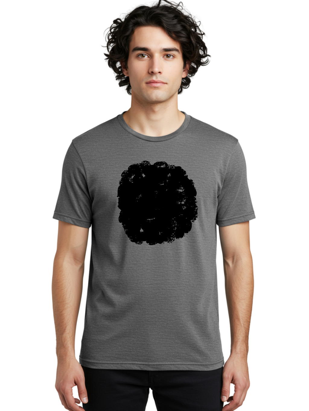 Black-Paint-Splash Men'S Graphic Tee, 100% Cotton, Comfortable Casual Summer Wear, Machine Washable, Abstract Art, Black Shape, Green Background, Digital Illustration, Modern Design, Artistic Expression, Creative Graphics -  Aaa388