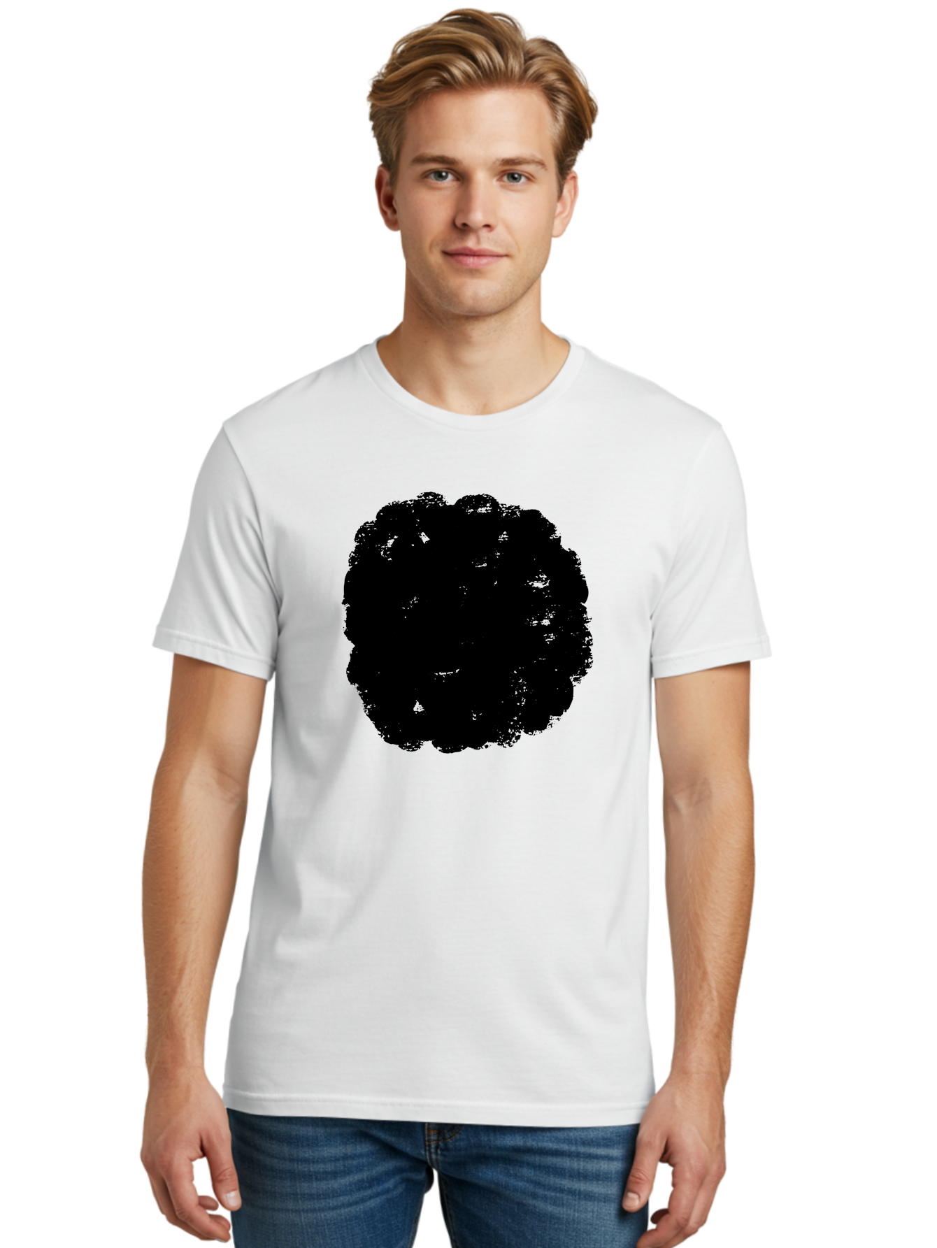 Black-Paint-Splash Men'S Graphic Tee, 100% Cotton, Comfortable Casual Summer Wear, Machine Washable, Abstract Art, Black Shape, Green Background, Digital Illustration, Modern Design, Artistic Expression, Creative Graphics -  Aaa388