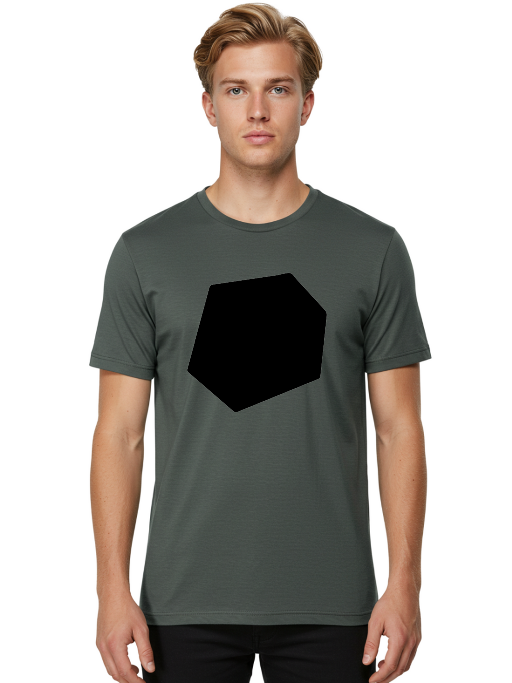 Black-Pentagon Men'S Graphic Tee, 100% Cotton, Comfortable Casual Summer Wear, Machine Washable, Black Heptagon, Geometric Shape, Abstract Design, Minimalist Art, Seven-Sided Polygon, Bold Graphics, Modern Simplicity -  Aaa389