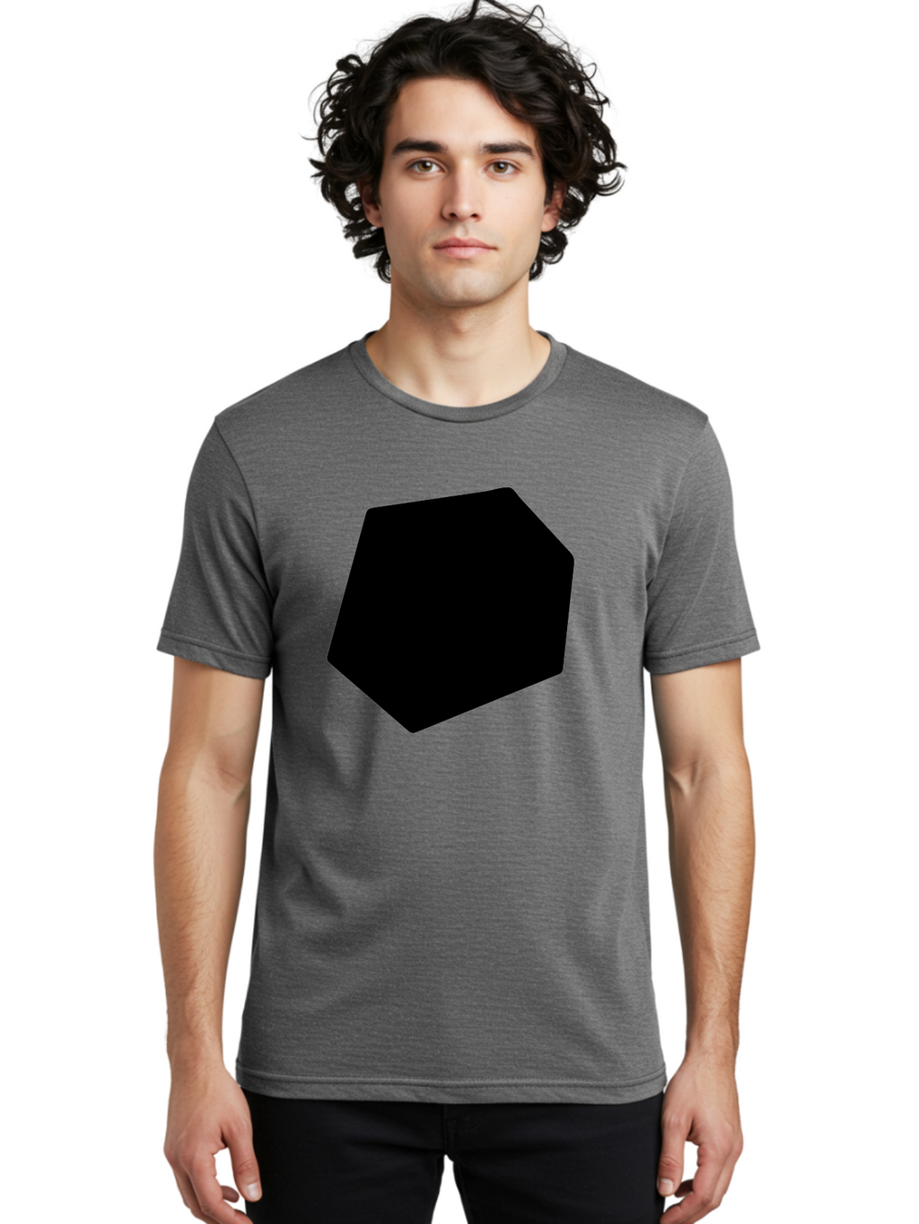 Black-Pentagon Men'S Graphic Tee, 100% Cotton, Comfortable Casual Summer Wear, Machine Washable, Black Heptagon, Geometric Shape, Abstract Design, Minimalist Art, Seven-Sided Polygon, Bold Graphics, Modern Simplicity -  Aaa389