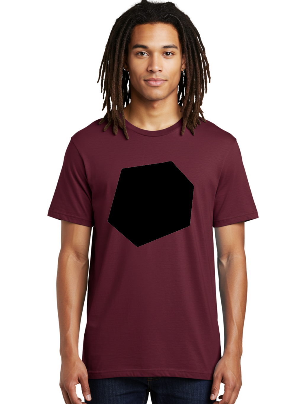 Black-Pentagon Men'S Graphic Tee, 100% Cotton, Comfortable Casual Summer Wear, Machine Washable, Black Heptagon, Geometric Shape, Abstract Design, Minimalist Art, Seven-Sided Polygon, Bold Graphics, Modern Simplicity -  Aaa389