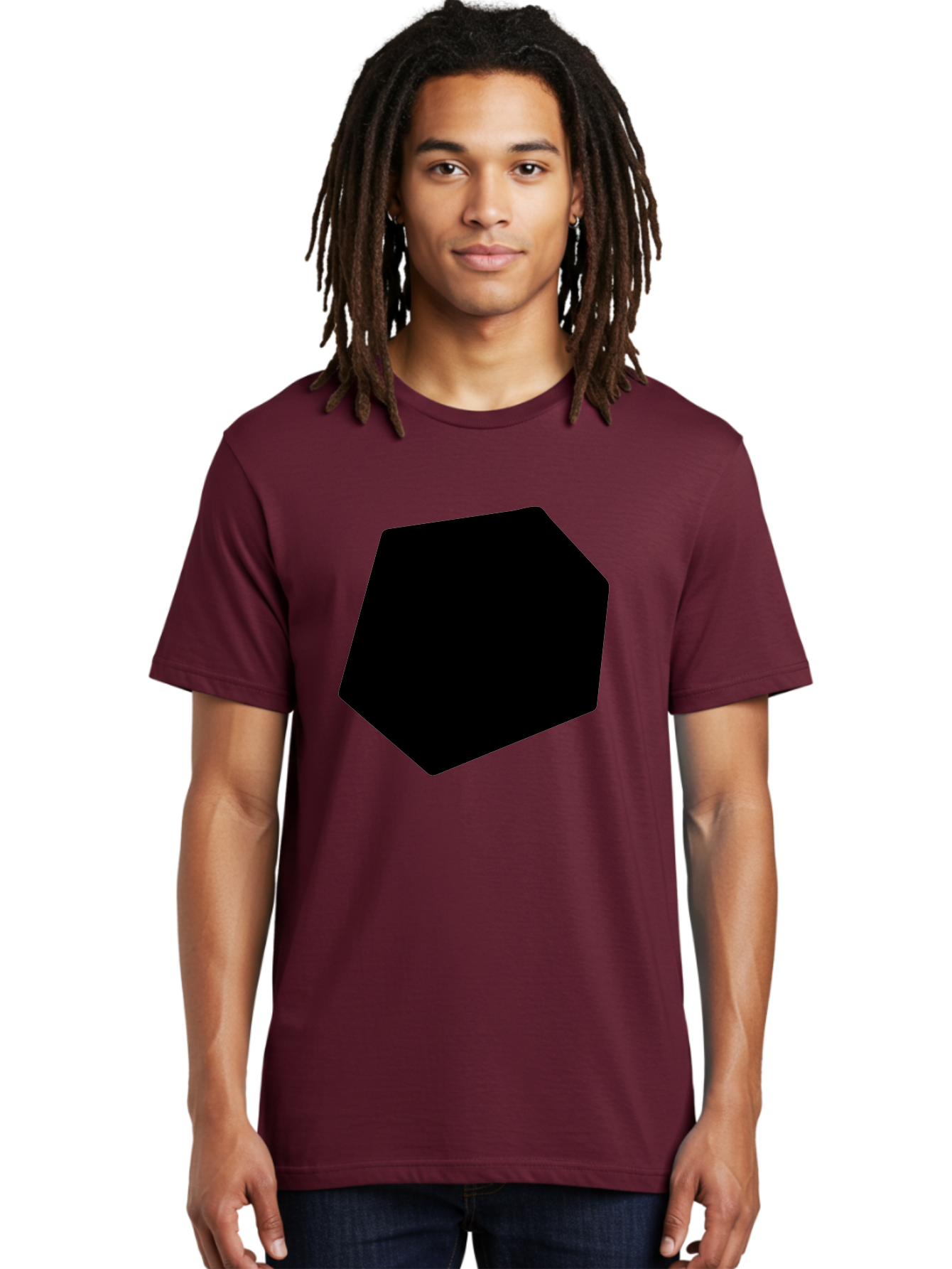 Black-Pentagon Men'S Graphic Tee, 100% Cotton, Comfortable Casual Summer Wear, Machine Washable, Black Heptagon, Geometric Shape, Abstract Design, Minimalist Art, Seven-Sided Polygon, Bold Graphics, Modern Simplicity -  Aaa389