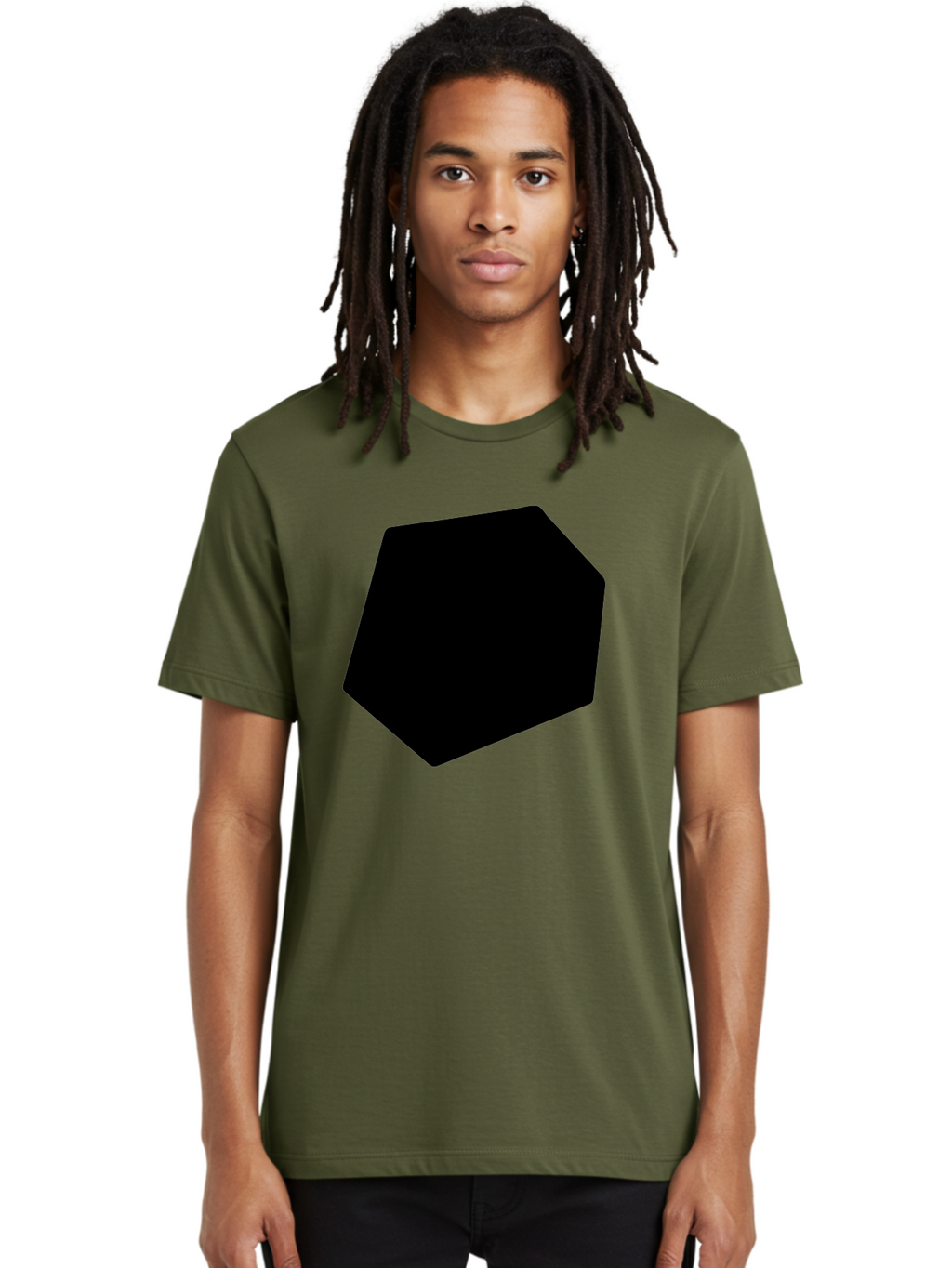 Black-Pentagon Men'S Graphic Tee, 100% Cotton, Comfortable Casual Summer Wear, Machine Washable, Black Heptagon, Geometric Shape, Abstract Design, Minimalist Art, Seven-Sided Polygon, Bold Graphics, Modern Simplicity -  Aaa389