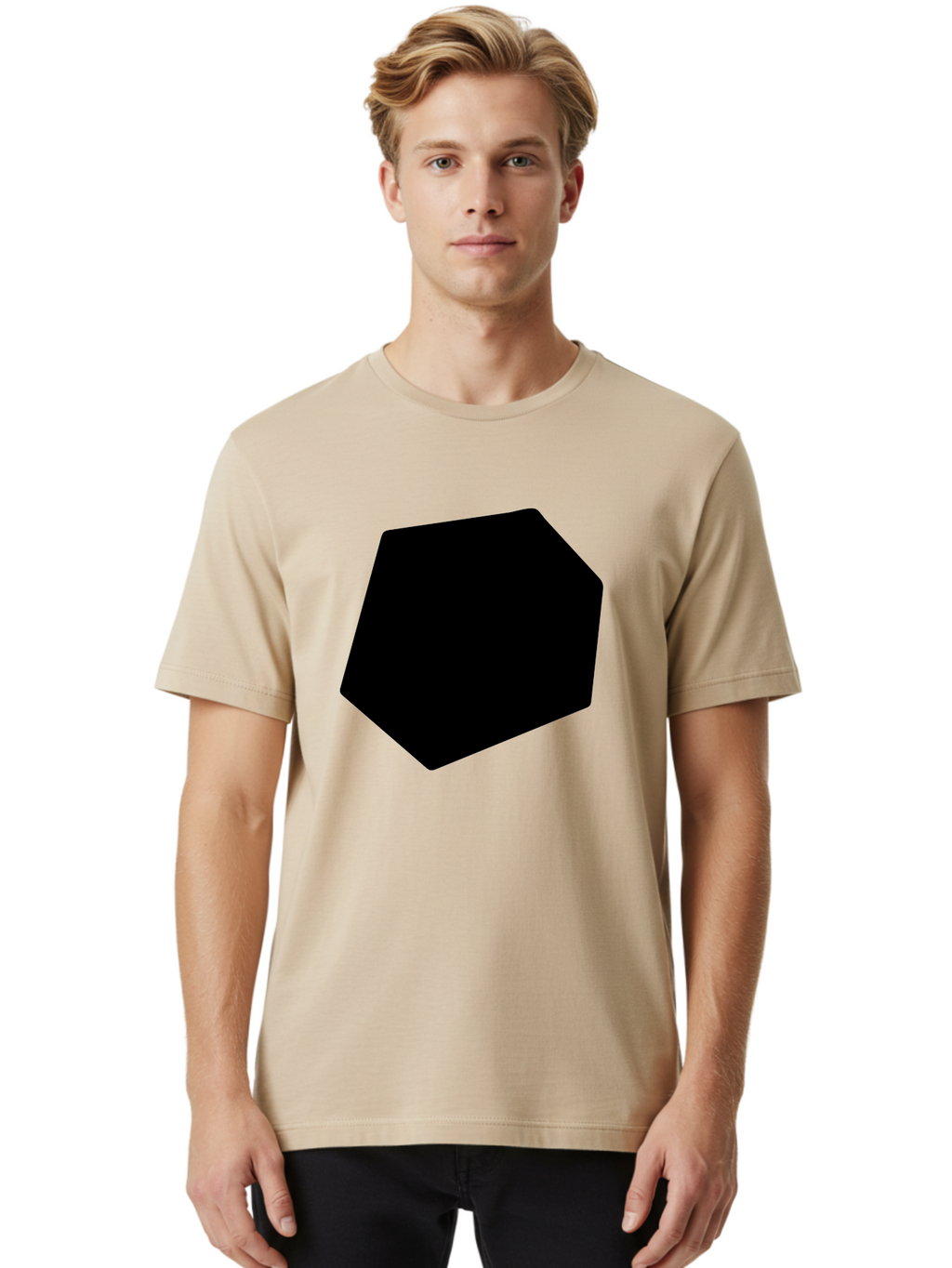 Black-Pentagon Men'S Graphic Tee, 100% Cotton, Comfortable Casual Summer Wear, Machine Washable, Black Heptagon, Geometric Shape, Abstract Design, Minimalist Art, Seven-Sided Polygon, Bold Graphics, Modern Simplicity -  Aaa389