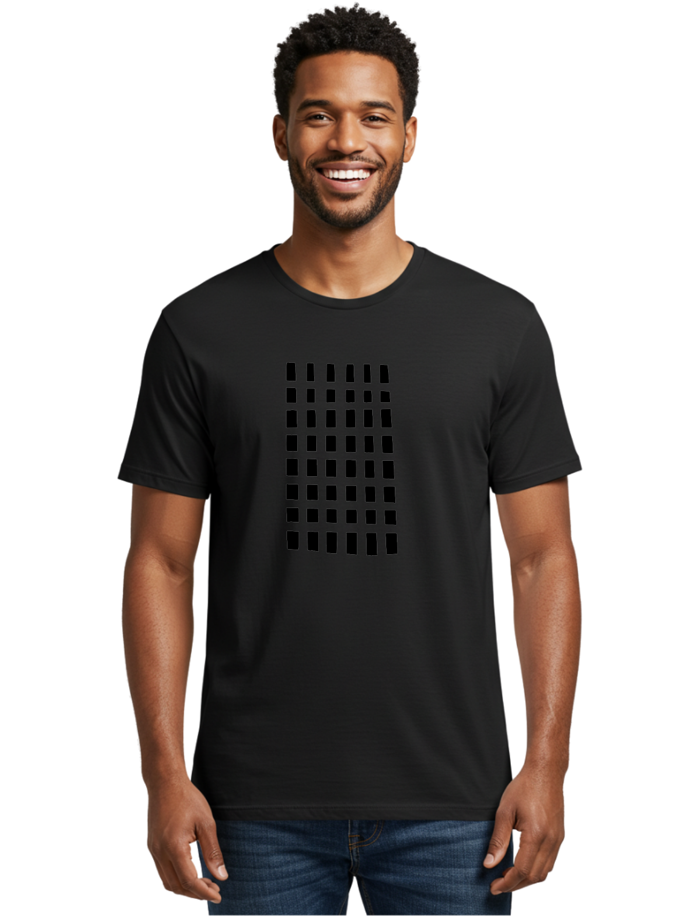 Black-Rectangles Men'S Graphic Tee, 100% Cotton, Comfortable Casual Summer Wear, Machine Washable, Grid Of Black Rectangles, Geometric Pattern, Bold Design, Simple Shapes, Modern Art, Graphic Design Elements -  Aaa390