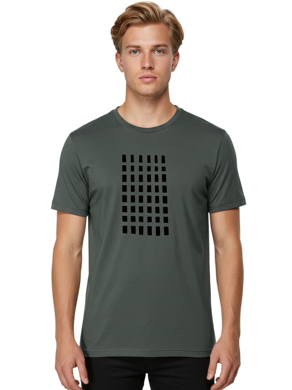 Black-Rectangles Men'S Graphic Tee, 100% Cotton, Comfortable Casual Summer Wear, Machine Washable, Grid Of Black Rectangles, Geometric Pattern, Bold Design, Simple Shapes, Modern Art, Graphic Design Elements -  Aaa390