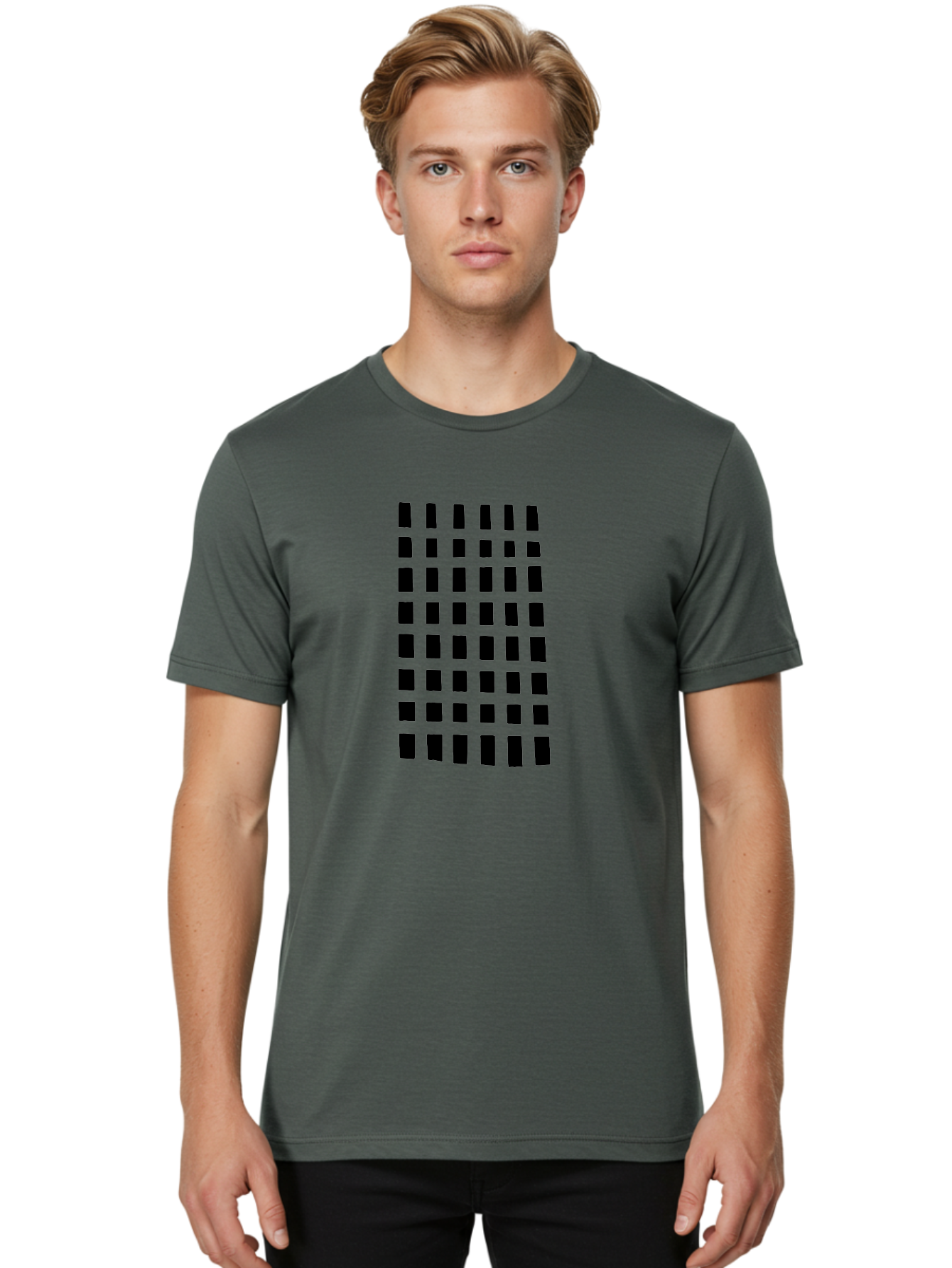 Black-Rectangles Men'S Graphic Tee, 100% Cotton, Comfortable Casual Summer Wear, Machine Washable, Grid Of Black Rectangles, Geometric Pattern, Bold Design, Simple Shapes, Modern Art, Graphic Design Elements -  Aaa390