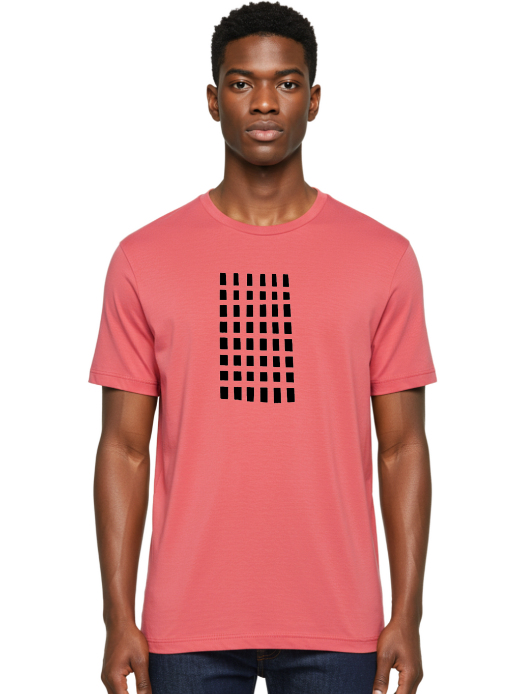 Black-Rectangles Men'S Graphic Tee, 100% Cotton, Comfortable Casual Summer Wear, Machine Washable, Grid Of Black Rectangles, Geometric Pattern, Bold Design, Simple Shapes, Modern Art, Graphic Design Elements -  Aaa390