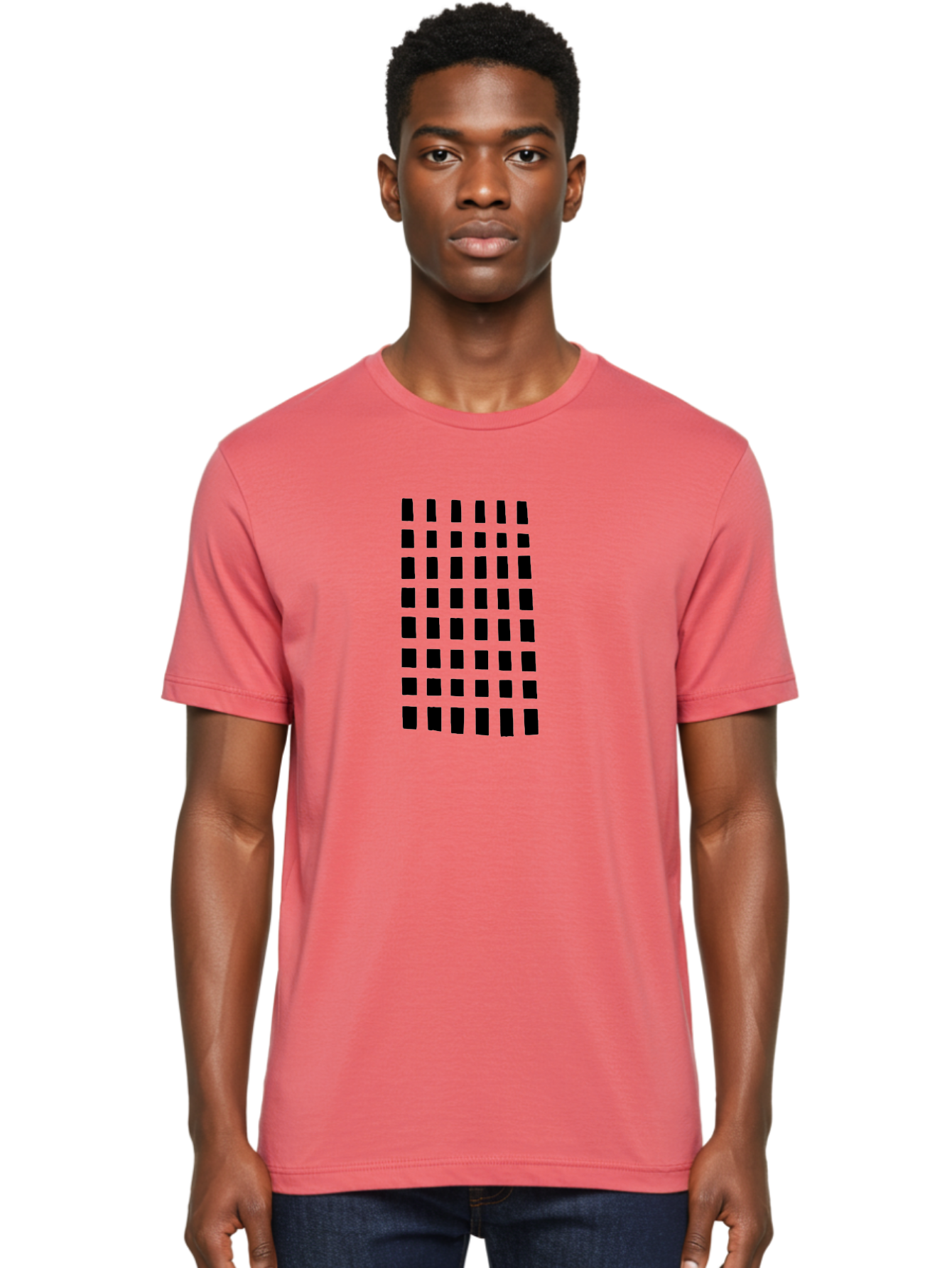 Black-Rectangles Men'S Graphic Tee, 100% Cotton, Comfortable Casual Summer Wear, Machine Washable, Grid Of Black Rectangles, Geometric Pattern, Bold Design, Simple Shapes, Modern Art, Graphic Design Elements -  Aaa390