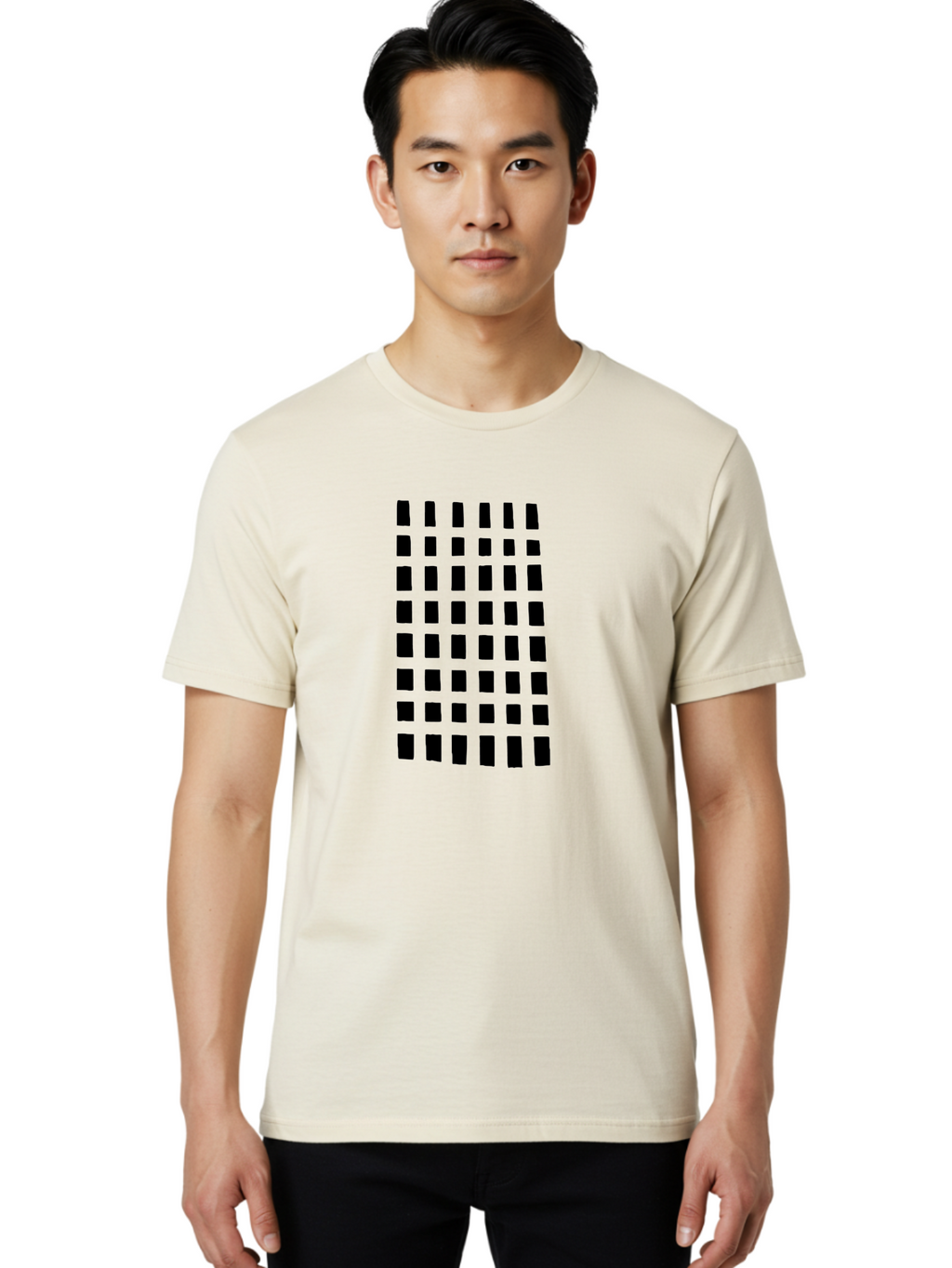 Black-Rectangles Men'S Graphic Tee, 100% Cotton, Comfortable Casual Summer Wear, Machine Washable, Grid Of Black Rectangles, Geometric Pattern, Bold Design, Simple Shapes, Modern Art, Graphic Design Elements -  Aaa390