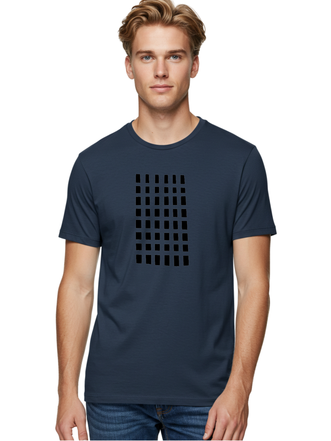 Black-Rectangles Men'S Graphic Tee, 100% Cotton, Comfortable Casual Summer Wear, Machine Washable, Grid Of Black Rectangles, Geometric Pattern, Bold Design, Simple Shapes, Modern Art, Graphic Design Elements -  Aaa390