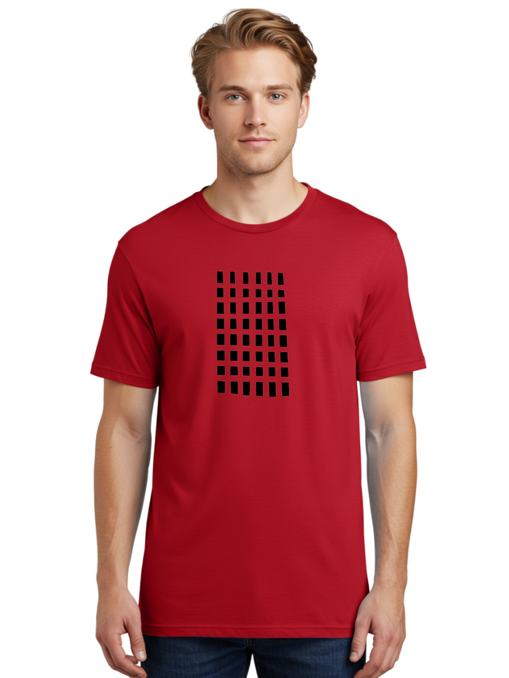 Black-Rectangles Men'S Graphic Tee, 100% Cotton, Comfortable Casual Summer Wear, Machine Washable, Grid Of Black Rectangles, Geometric Pattern, Bold Design, Simple Shapes, Modern Art, Graphic Design Elements -  Aaa390