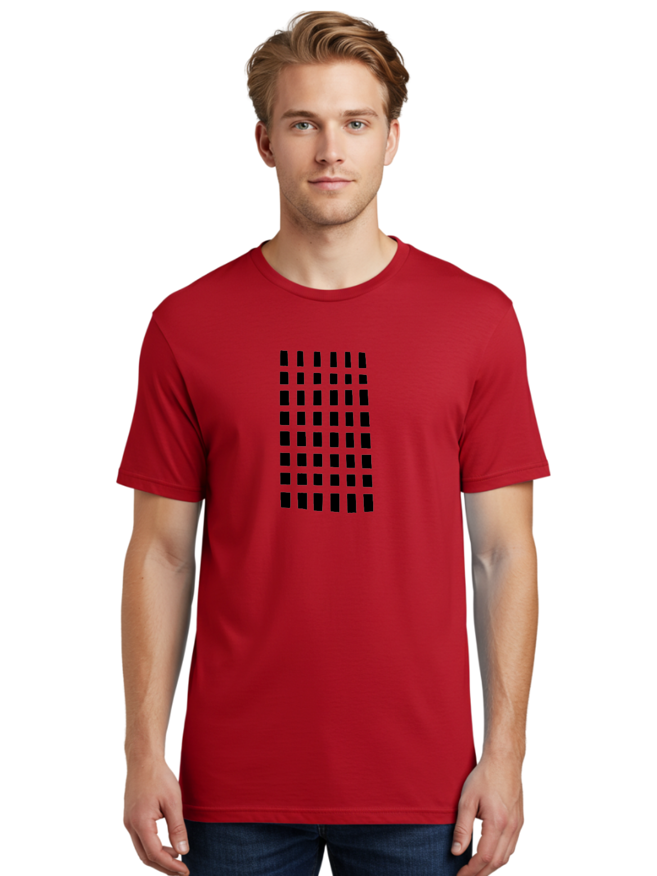 Black-Rectangles Men'S Graphic Tee, 100% Cotton, Comfortable Casual Summer Wear, Machine Washable, Grid Of Black Rectangles, Geometric Pattern, Bold Design, Simple Shapes, Modern Art, Graphic Design Elements -  Aaa390