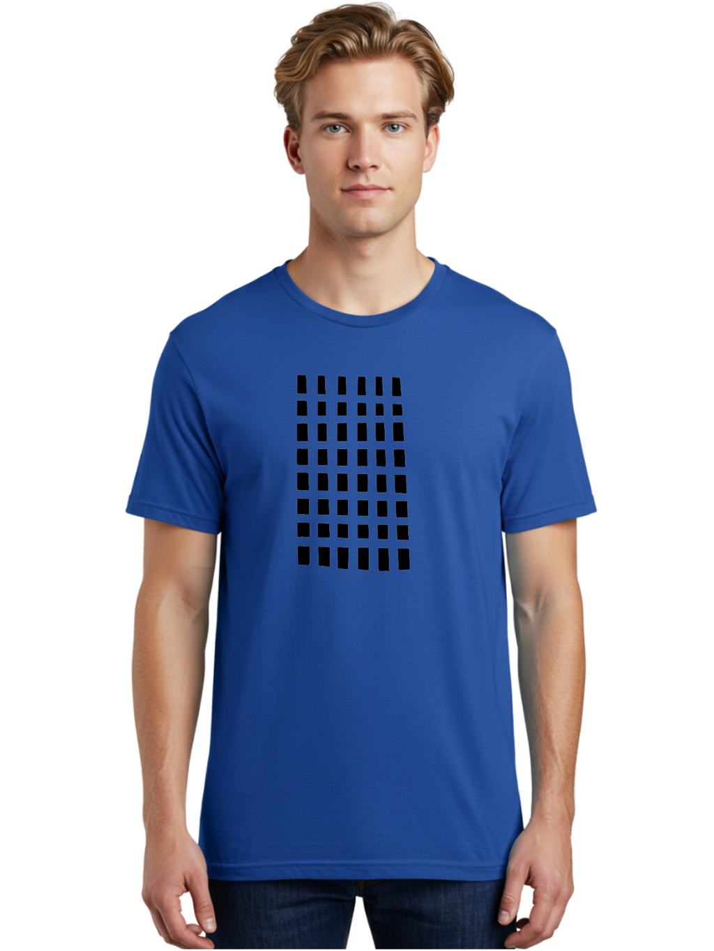 Black-Rectangles Men'S Graphic Tee, 100% Cotton, Comfortable Casual Summer Wear, Machine Washable, Grid Of Black Rectangles, Geometric Pattern, Bold Design, Simple Shapes, Modern Art, Graphic Design Elements -  Aaa390