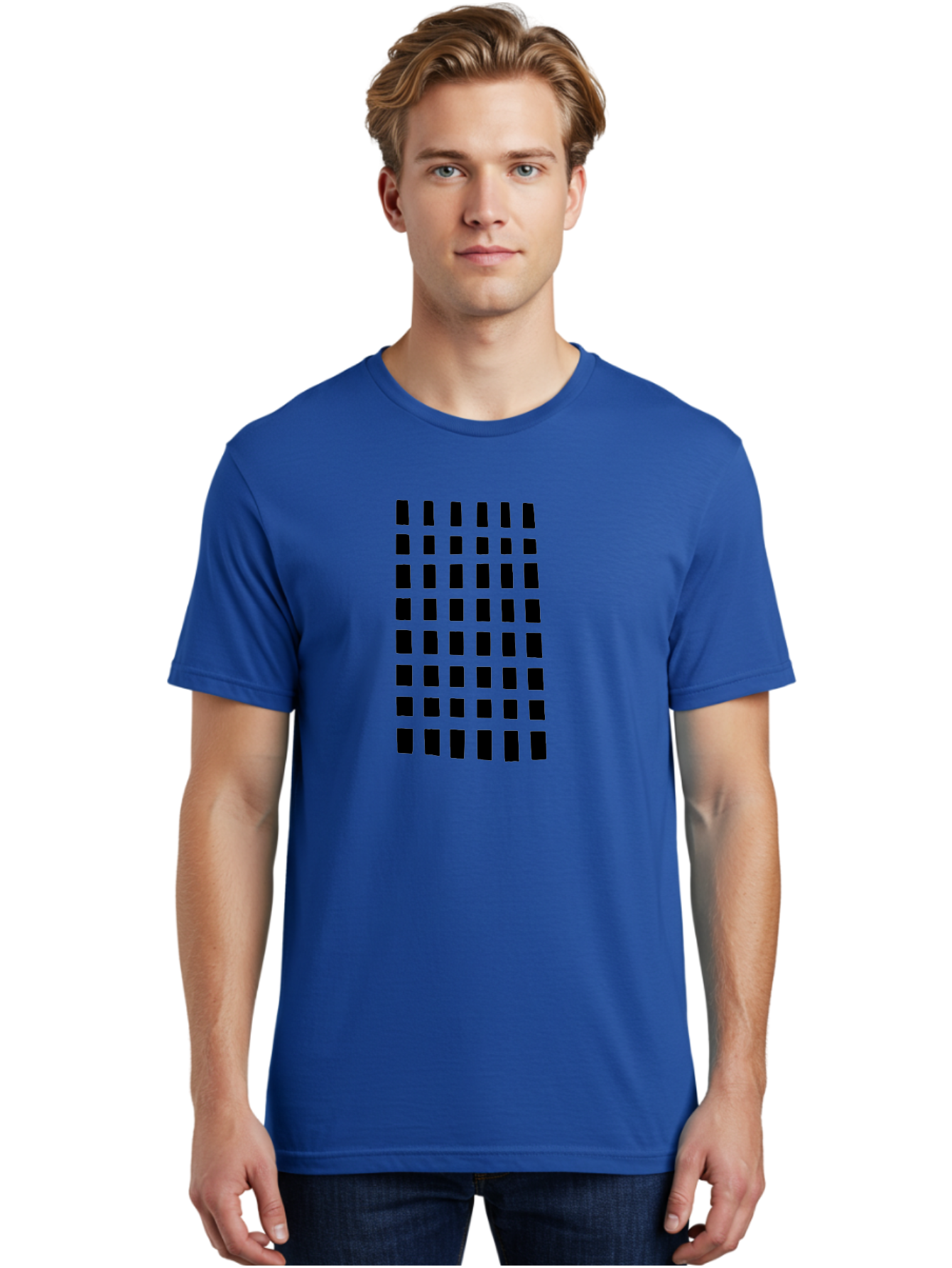 Black-Rectangles Men'S Graphic Tee, 100% Cotton, Comfortable Casual Summer Wear, Machine Washable, Grid Of Black Rectangles, Geometric Pattern, Bold Design, Simple Shapes, Modern Art, Graphic Design Elements -  Aaa390