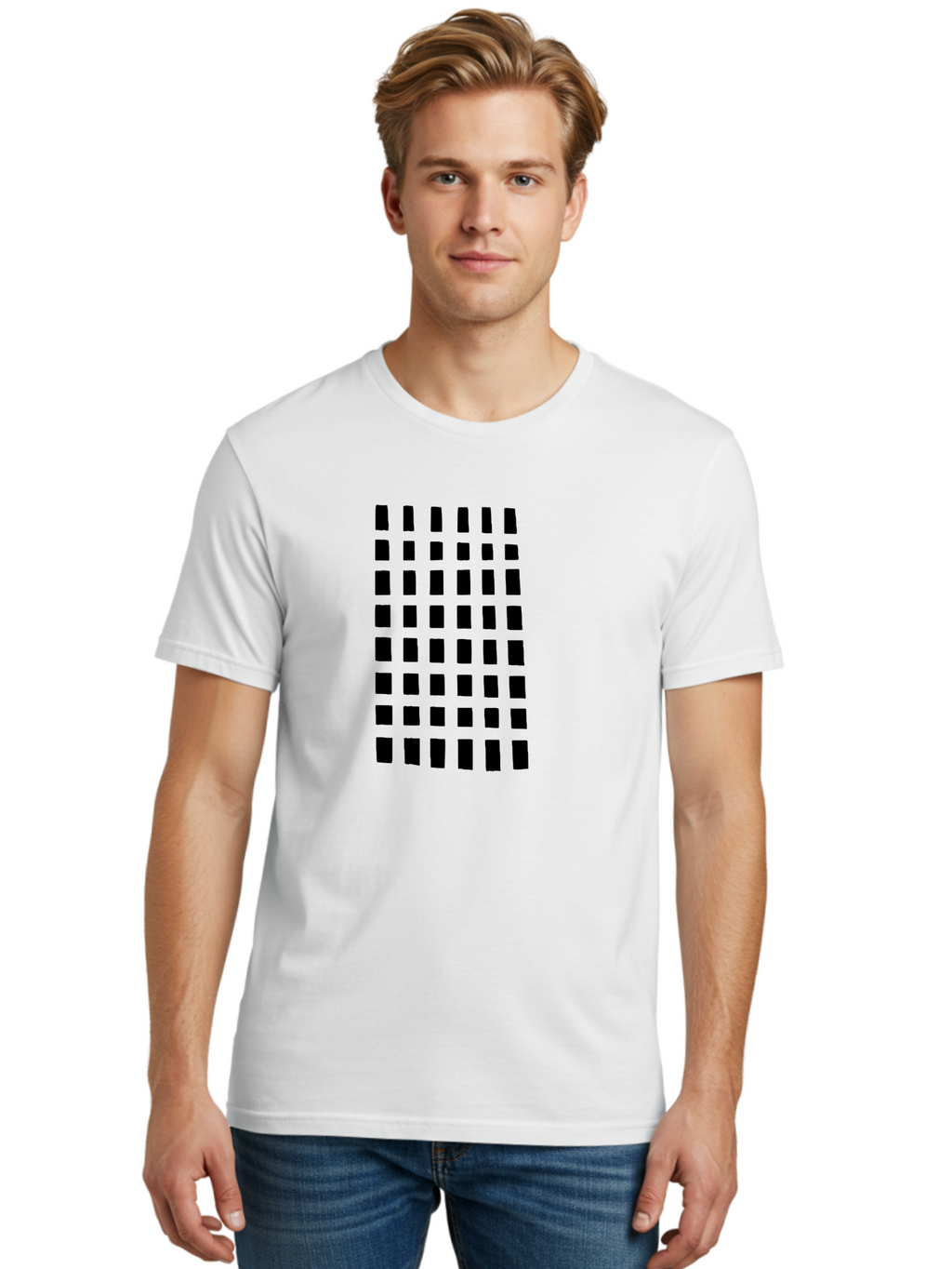 Black-Rectangles Men'S Graphic Tee, 100% Cotton, Comfortable Casual Summer Wear, Machine Washable, Grid Of Black Rectangles, Geometric Pattern, Bold Design, Simple Shapes, Modern Art, Graphic Design Elements -  Aaa390
