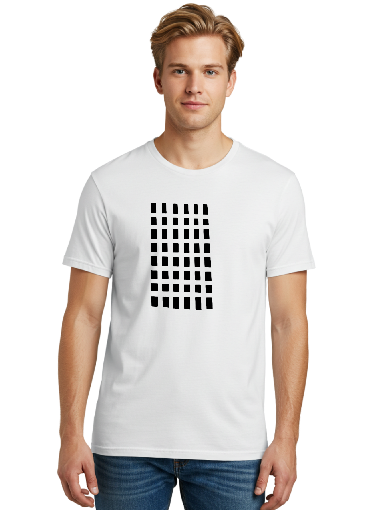 Black-Rectangles Men'S Graphic Tee, 100% Cotton, Comfortable Casual Summer Wear, Machine Washable, Grid Of Black Rectangles, Geometric Pattern, Bold Design, Simple Shapes, Modern Art, Graphic Design Elements -  Aaa390