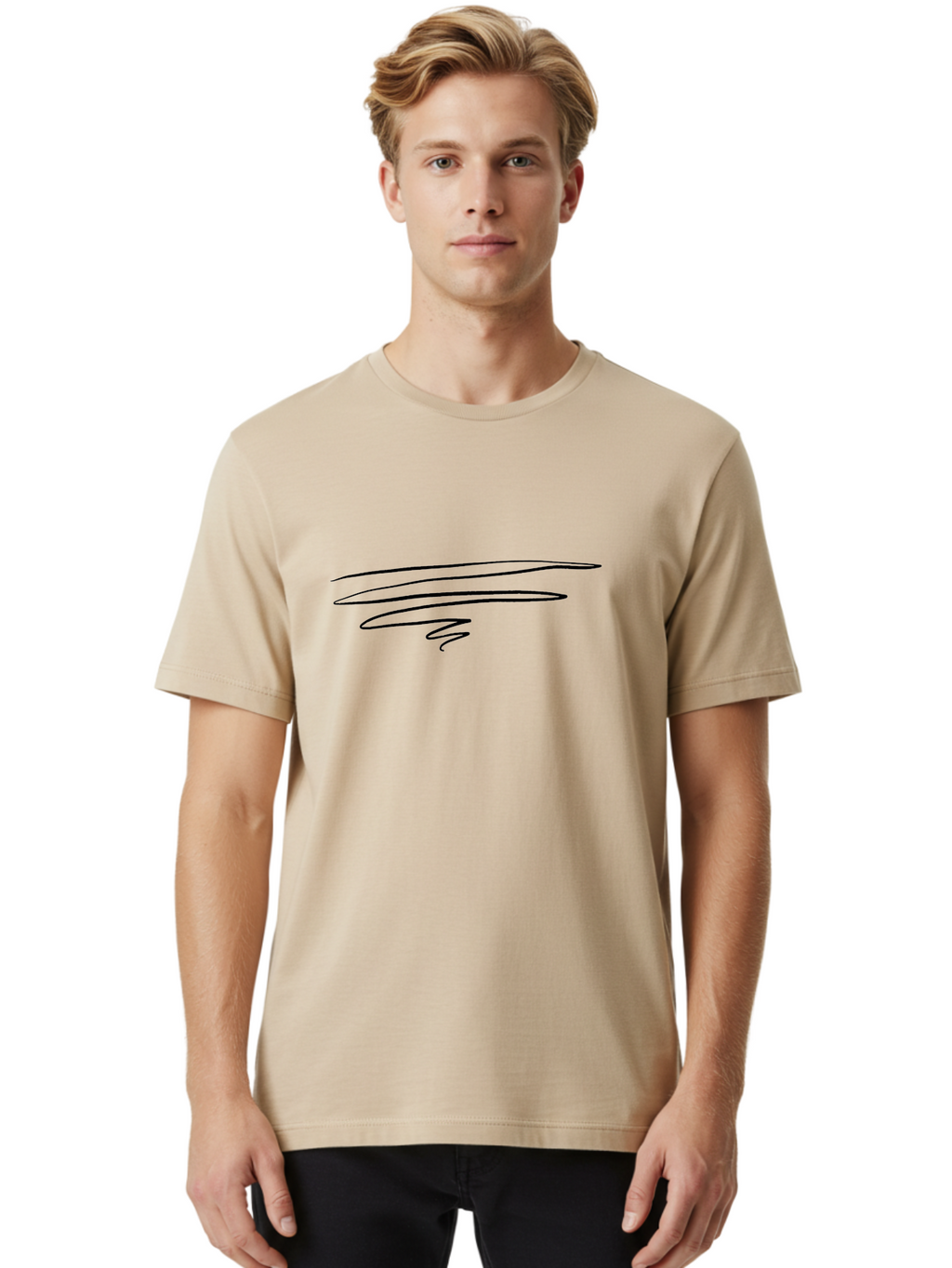 Black-Scribble Men'S Graphic Tee, 100% Cotton, Comfortable Casual Summer Wear, Machine Washable, Black Scribble, Abstract Art, Hand Drawn Design, Dynamic Lines, Modern Graphic, Artistic Expression, Simple Yet Bold -  Aaa391