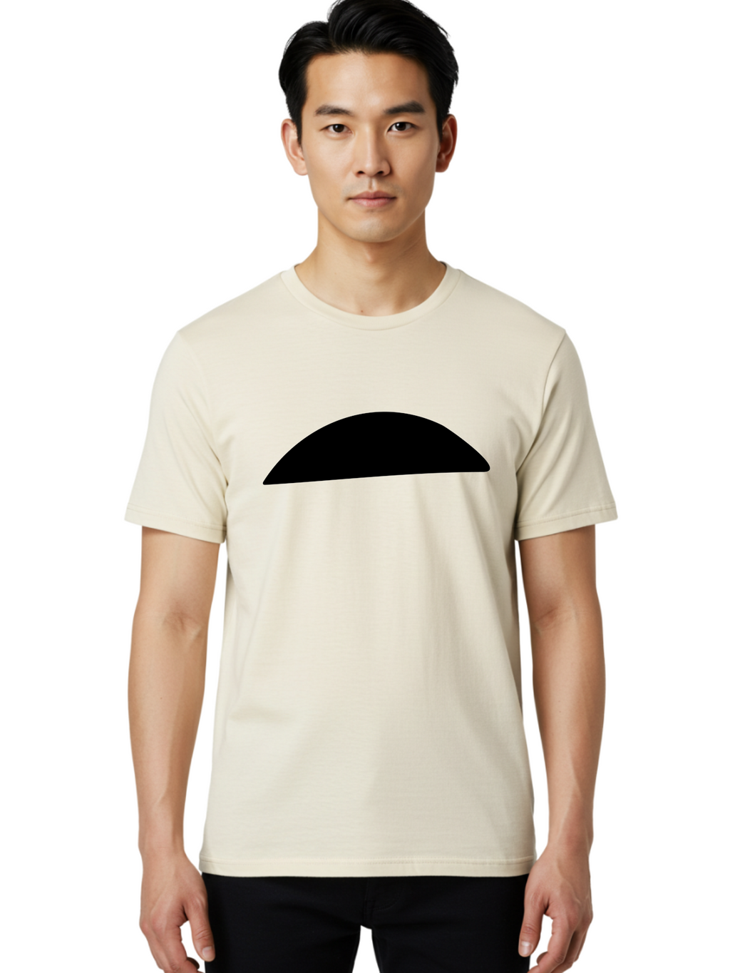 Black-Semicircle Men'S Graphic Tee, 100% Cotton, Comfortable Casual Summer Wear, Machine Washable, Black Semicircle Shape, Minimalist Design, Simple Graphic, Abstract Shape, Modern Art, Geometric Figure -  Aaa392