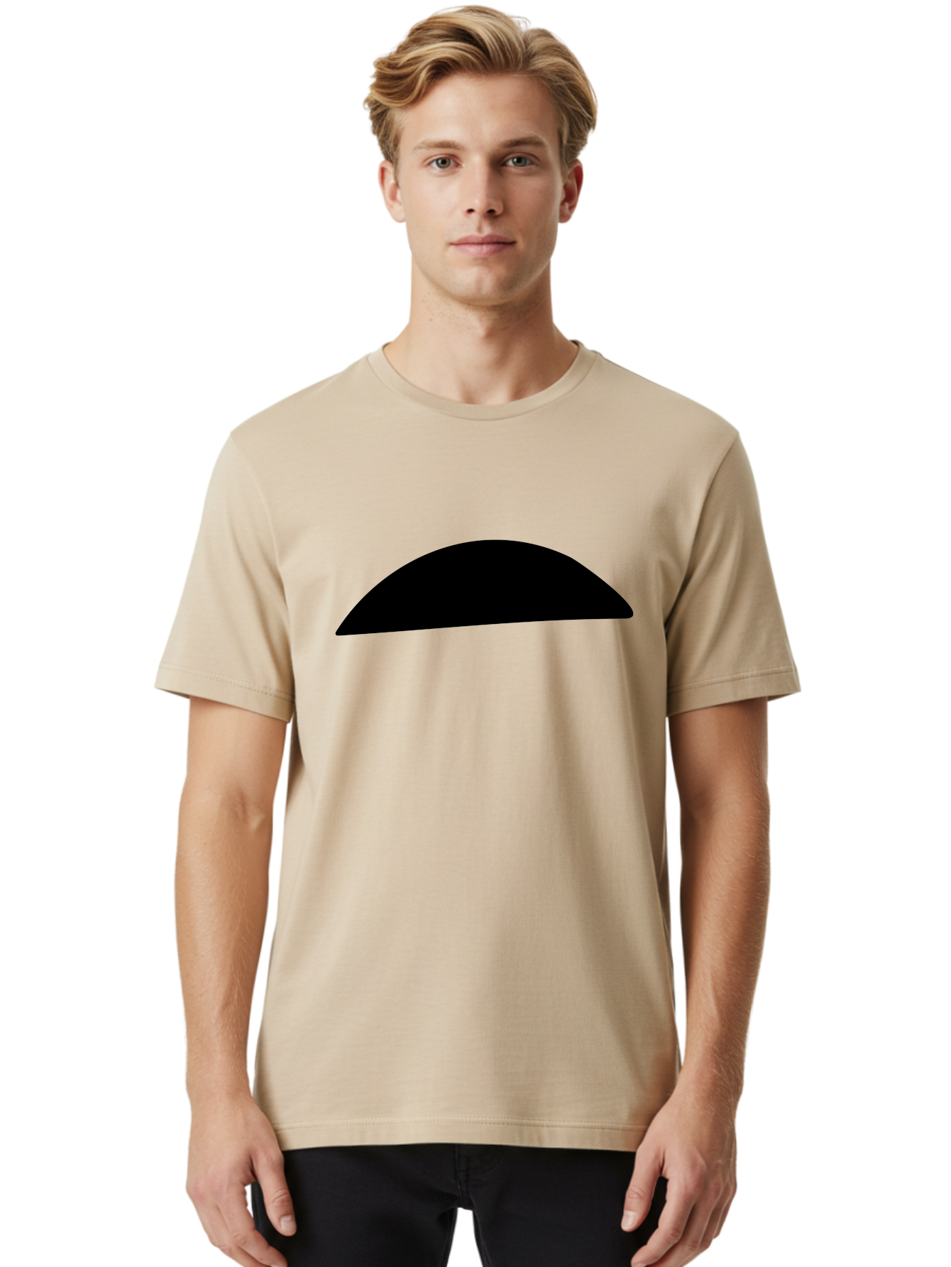 Black-Semicircle Men'S Graphic Tee, 100% Cotton, Comfortable Casual Summer Wear, Machine Washable, Black Semicircle Shape, Minimalist Design, Simple Graphic, Abstract Shape, Modern Art, Geometric Figure -  Aaa392