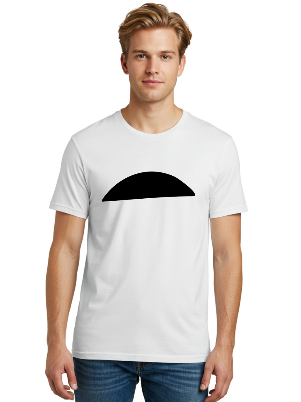 Black-Semicircle Men'S Graphic Tee, 100% Cotton, Comfortable Casual Summer Wear, Machine Washable, Black Semicircle Shape, Minimalist Design, Simple Graphic, Abstract Shape, Modern Art, Geometric Figure -  Aaa392