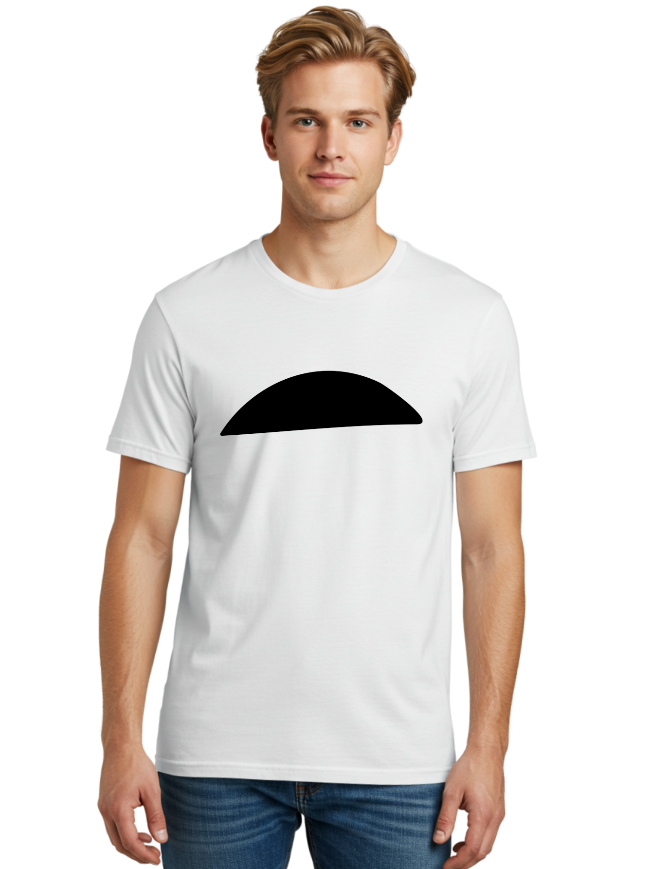 Black-Semicircle Men'S Graphic Tee, 100% Cotton, Comfortable Casual Summer Wear, Machine Washable, Black Semicircle Shape, Minimalist Design, Simple Graphic, Abstract Shape, Modern Art, Geometric Figure -  Aaa392