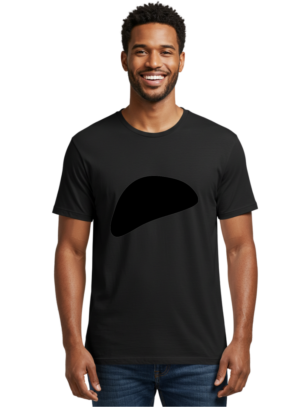 Black-Shape Men'S Graphic Tee, 100% Cotton, Comfortable Casual Summer Wear, Machine Washable, Abstract Black Shape, Minimalist Design, Simple Graphics, Modern Art, Sleek Silhouette, Abstract Shapes -  Aaa393