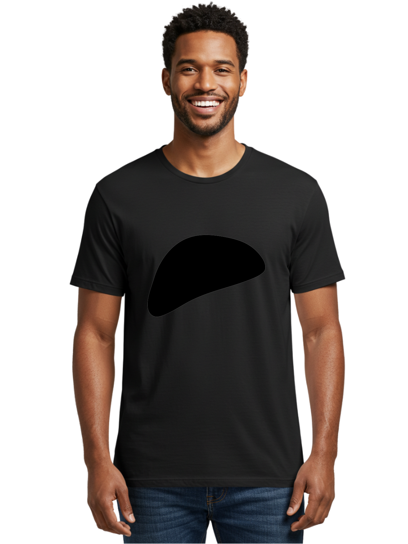 Black-Shape Men'S Graphic Tee, 100% Cotton, Comfortable Casual Summer Wear, Machine Washable, Abstract Black Shape, Minimalist Design, Simple Graphics, Modern Art, Sleek Silhouette, Abstract Shapes -  Aaa393