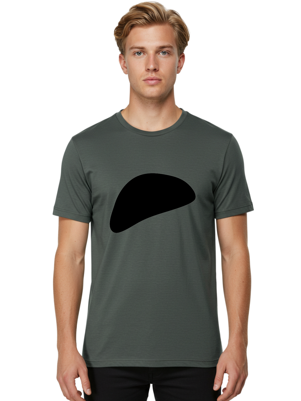 Black-Shape Men'S Graphic Tee, 100% Cotton, Comfortable Casual Summer Wear, Machine Washable, Abstract Black Shape, Minimalist Design, Simple Graphics, Modern Art, Sleek Silhouette, Abstract Shapes -  Aaa393