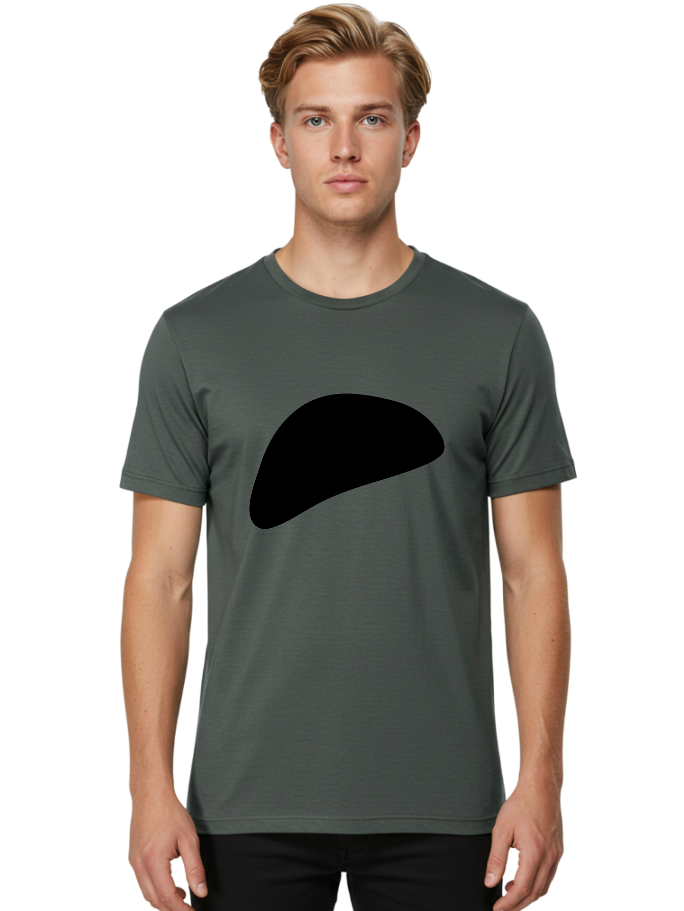 Black-Shape Men'S Graphic Tee, 100% Cotton, Comfortable Casual Summer Wear, Machine Washable, Abstract Black Shape, Minimalist Design, Simple Graphics, Modern Art, Sleek Silhouette, Abstract Shapes -  Aaa393