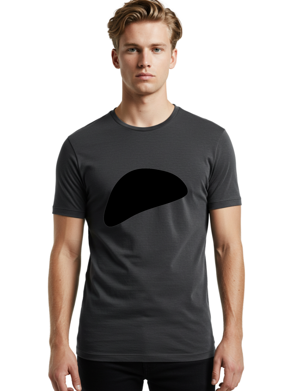 Black-Shape Men'S Graphic Tee, 100% Cotton, Comfortable Casual Summer Wear, Machine Washable, Abstract Black Shape, Minimalist Design, Simple Graphics, Modern Art, Sleek Silhouette, Abstract Shapes -  Aaa393