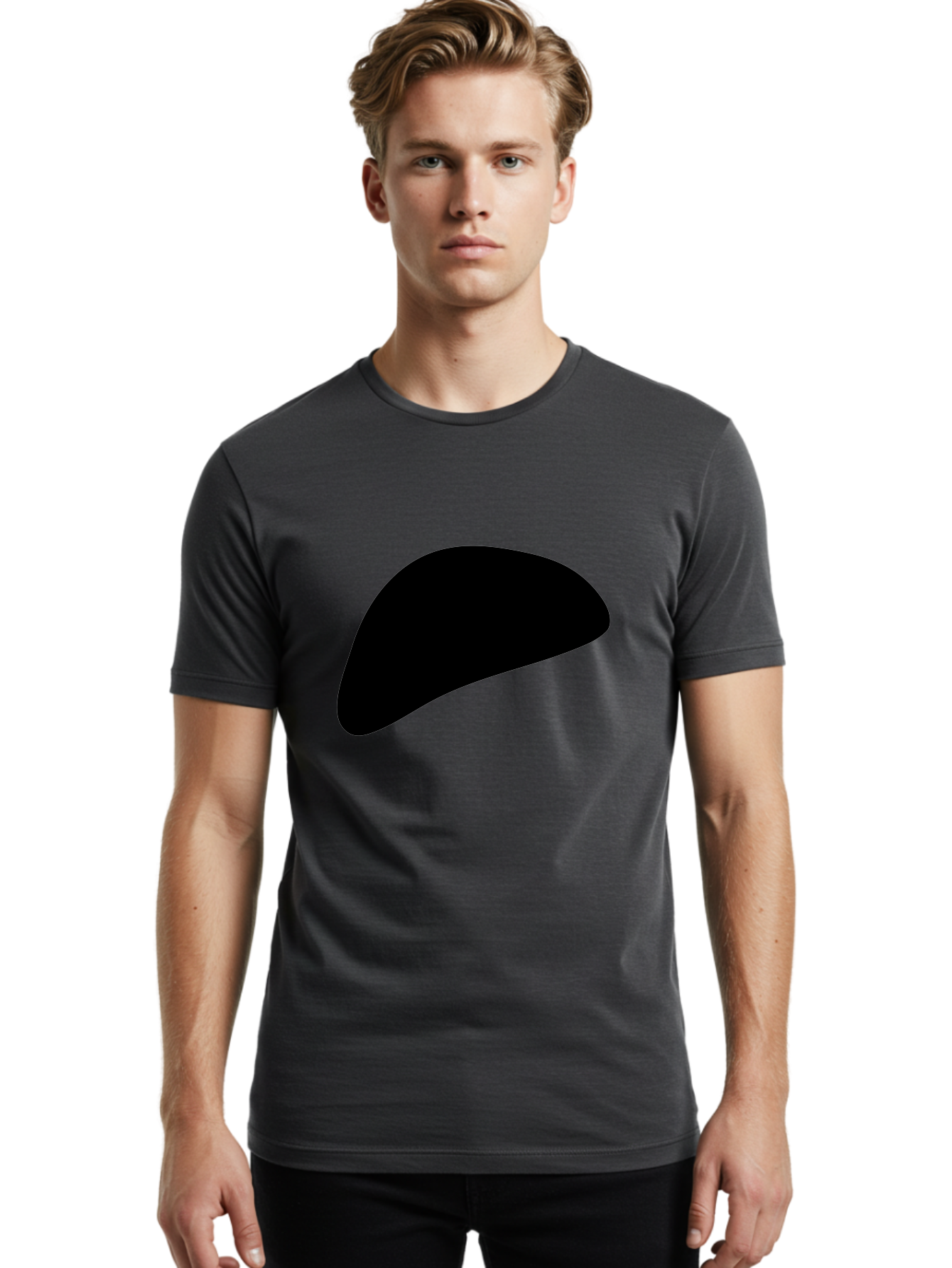 Black-Shape Men'S Graphic Tee, 100% Cotton, Comfortable Casual Summer Wear, Machine Washable, Abstract Black Shape, Minimalist Design, Simple Graphics, Modern Art, Sleek Silhouette, Abstract Shapes -  Aaa393