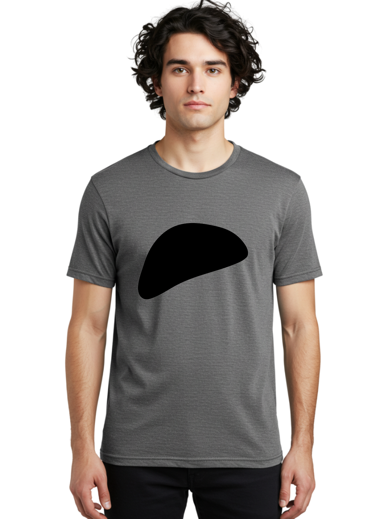 Black-Shape Men'S Graphic Tee, 100% Cotton, Comfortable Casual Summer Wear, Machine Washable, Abstract Black Shape, Minimalist Design, Simple Graphics, Modern Art, Sleek Silhouette, Abstract Shapes -  Aaa393