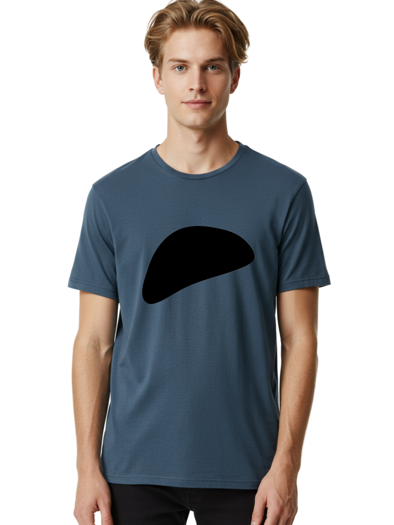 Black-Shape Men'S Graphic Tee, 100% Cotton, Comfortable Casual Summer Wear, Machine Washable, Abstract Black Shape, Minimalist Design, Simple Graphics, Modern Art, Sleek Silhouette, Abstract Shapes -  Aaa393