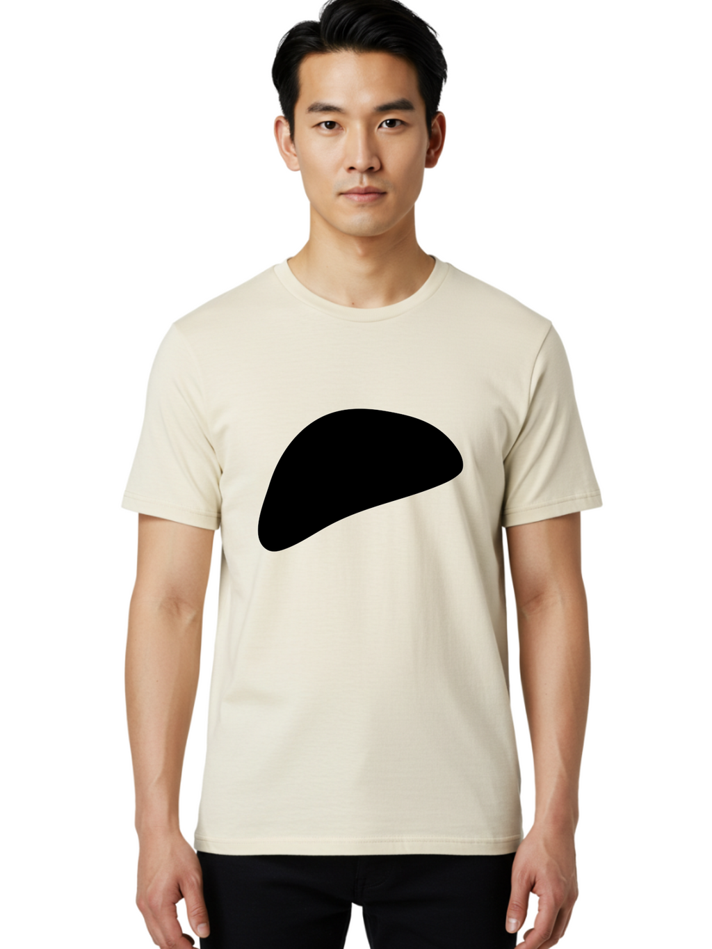 Black-Shape Men'S Graphic Tee, 100% Cotton, Comfortable Casual Summer Wear, Machine Washable, Abstract Black Shape, Minimalist Design, Simple Graphics, Modern Art, Sleek Silhouette, Abstract Shapes -  Aaa393