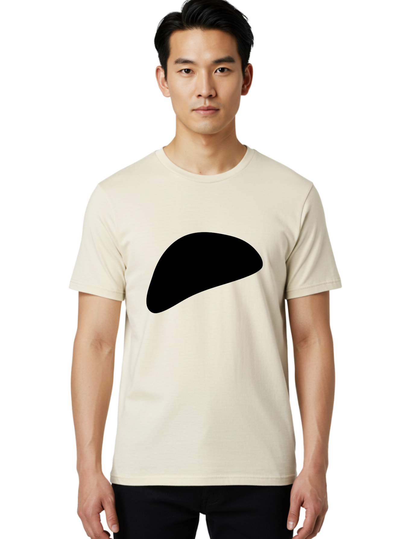 Black-Shape Men'S Graphic Tee, 100% Cotton, Comfortable Casual Summer Wear, Machine Washable, Abstract Black Shape, Minimalist Design, Simple Graphics, Modern Art, Sleek Silhouette, Abstract Shapes -  Aaa393