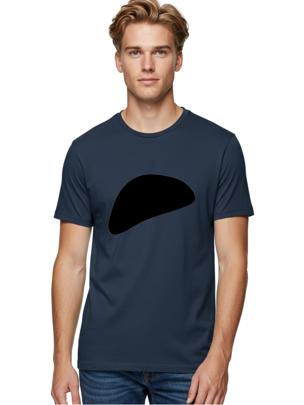 Black-Shape Men'S Graphic Tee, 100% Cotton, Comfortable Casual Summer Wear, Machine Washable, Abstract Black Shape, Minimalist Design, Simple Graphics, Modern Art, Sleek Silhouette, Abstract Shapes -  Aaa393