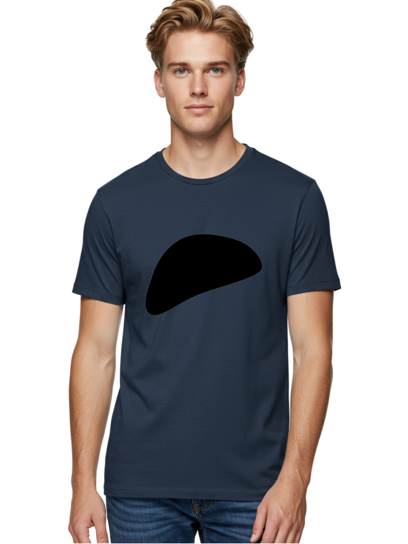 Black-Shape Men'S Graphic Tee, 100% Cotton, Comfortable Casual Summer Wear, Machine Washable, Abstract Black Shape, Minimalist Design, Simple Graphics, Modern Art, Sleek Silhouette, Abstract Shapes -  Aaa393