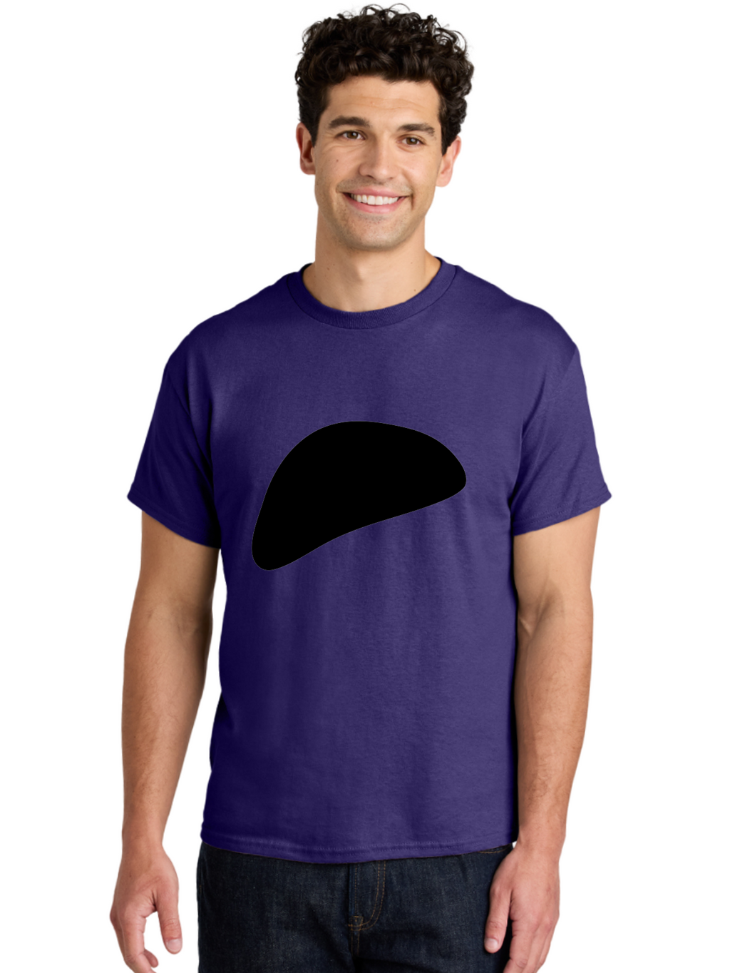 Black-Shape Men'S Graphic Tee, 100% Cotton, Comfortable Casual Summer Wear, Machine Washable, Abstract Black Shape, Minimalist Design, Simple Graphics, Modern Art, Sleek Silhouette, Abstract Shapes -  Aaa393