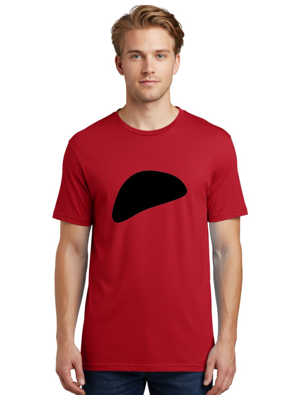 Black-Shape Men'S Graphic Tee, 100% Cotton, Comfortable Casual Summer Wear, Machine Washable, Abstract Black Shape, Minimalist Design, Simple Graphics, Modern Art, Sleek Silhouette, Abstract Shapes -  Aaa393
