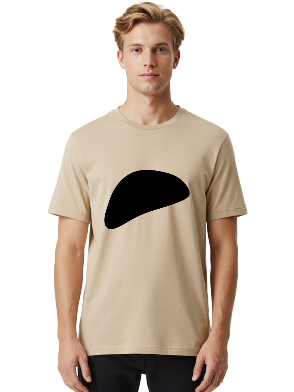 Black-Shape Men'S Graphic Tee, 100% Cotton, Comfortable Casual Summer Wear, Machine Washable, Abstract Black Shape, Minimalist Design, Simple Graphics, Modern Art, Sleek Silhouette, Abstract Shapes -  Aaa393