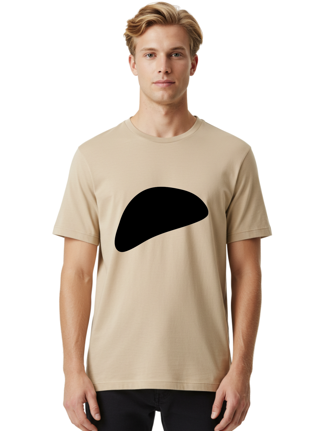 Black-Shape Men'S Graphic Tee, 100% Cotton, Comfortable Casual Summer Wear, Machine Washable, Abstract Black Shape, Minimalist Design, Simple Graphics, Modern Art, Sleek Silhouette, Abstract Shapes -  Aaa393