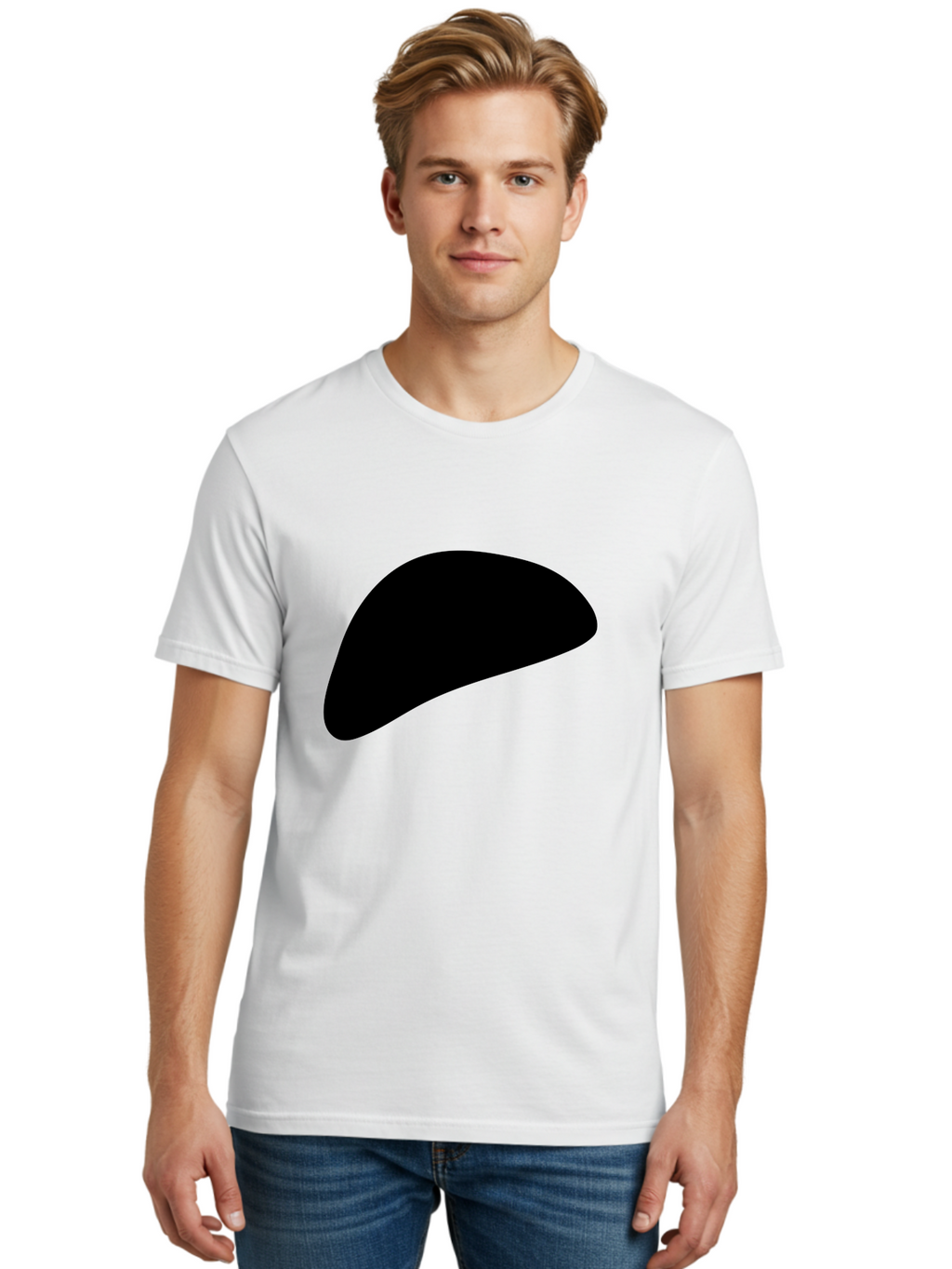 Black-Shape Men'S Graphic Tee, 100% Cotton, Comfortable Casual Summer Wear, Machine Washable, Abstract Black Shape, Minimalist Design, Simple Graphics, Modern Art, Sleek Silhouette, Abstract Shapes -  Aaa393