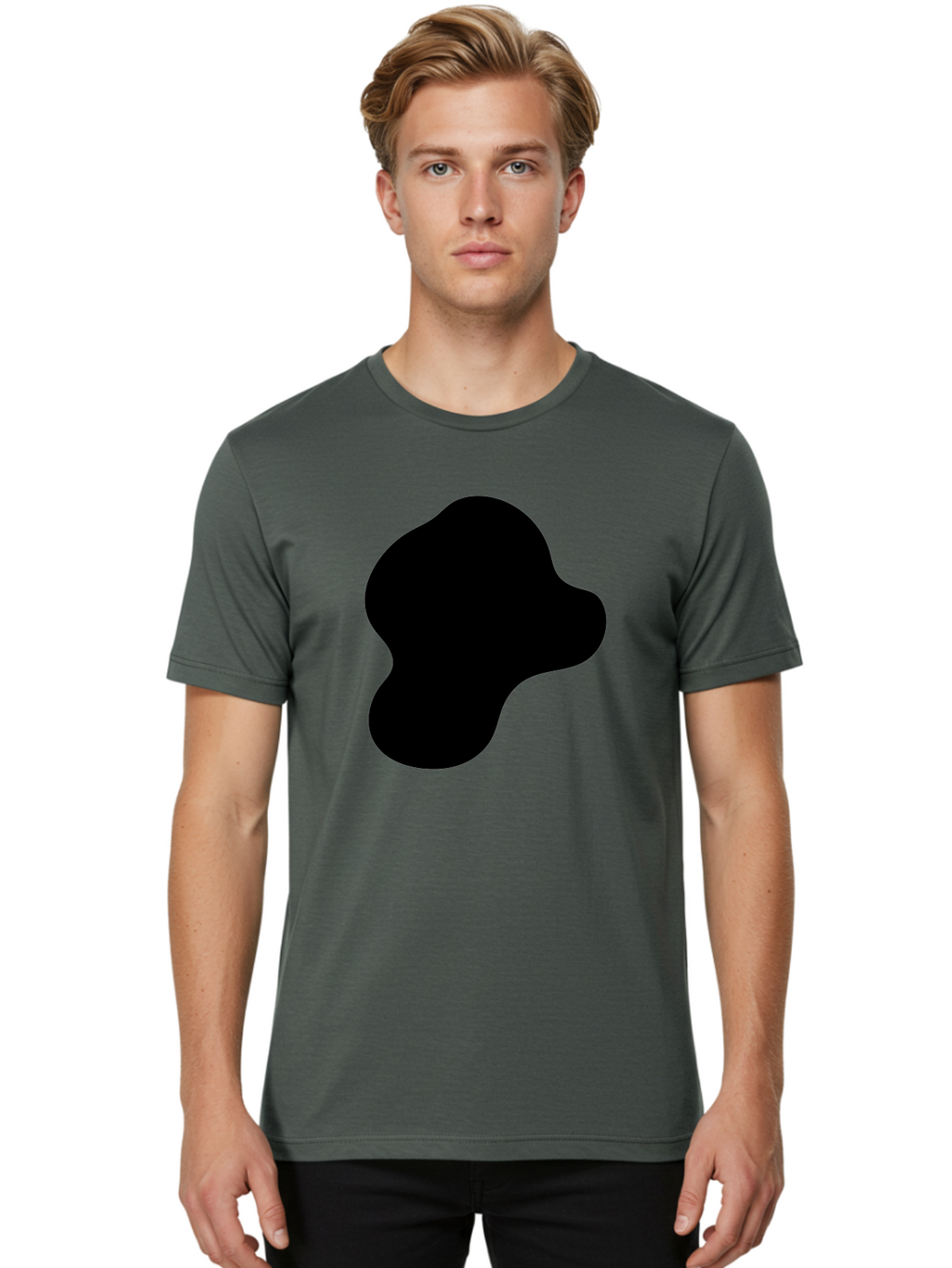 Black-Silhouette Men'S Graphic Tee, 100% Cotton, Comfortable Casual Summer Wear, Machine Washable, Black Blob Shape, Abstract Design, Minimalist Art, Modern Graphic, Simple Silhouette, Abstract Form -  Aaa395