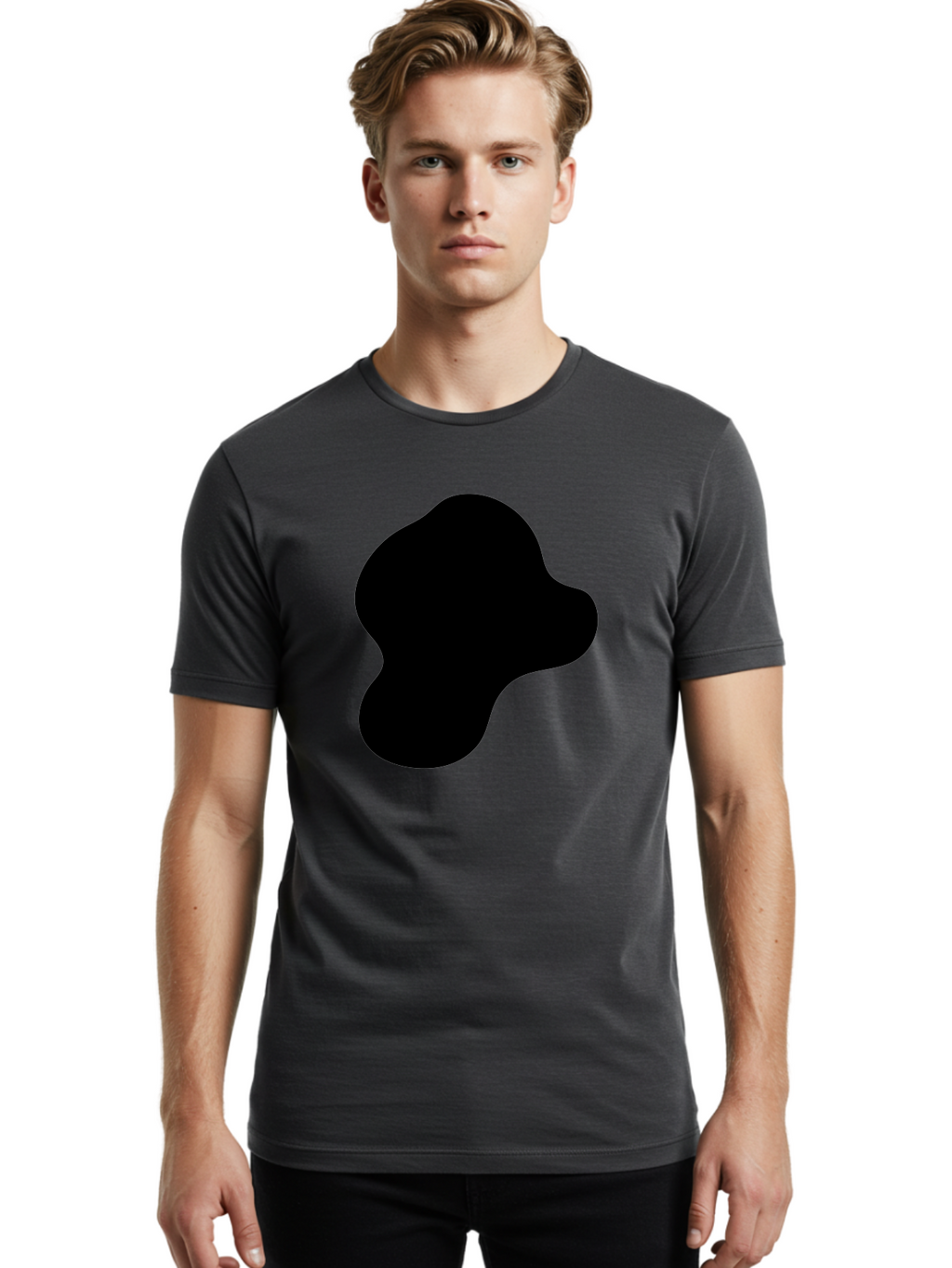 Black-Silhouette Men'S Graphic Tee, 100% Cotton, Comfortable Casual Summer Wear, Machine Washable, Black Blob Shape, Abstract Design, Minimalist Art, Modern Graphic, Simple Silhouette, Abstract Form -  Aaa395